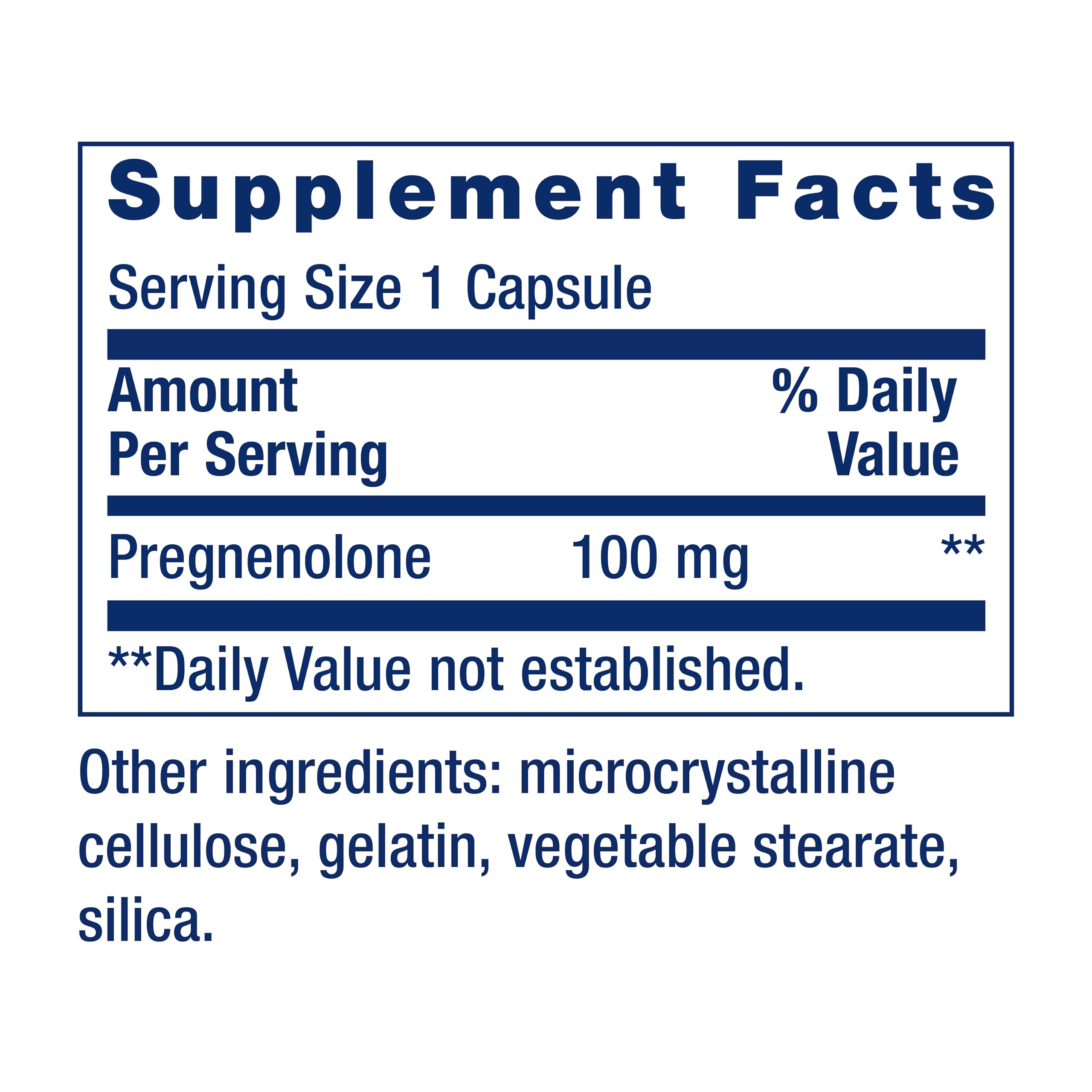 Life Extension Pregnenolone – étiquette du produit – pureté et dosage annoncés