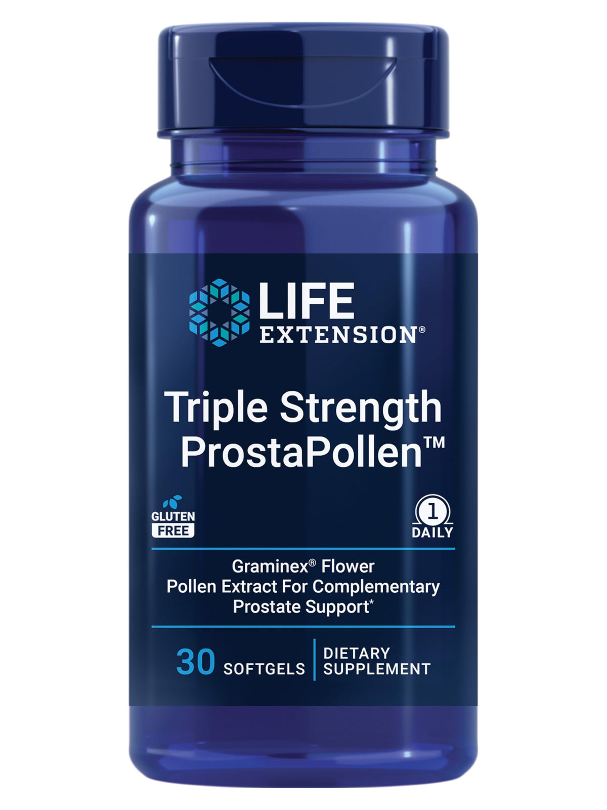 Life Extension ProstaPollen, flacon de capsules molles, soutien potentiel de la fonction prostatique.