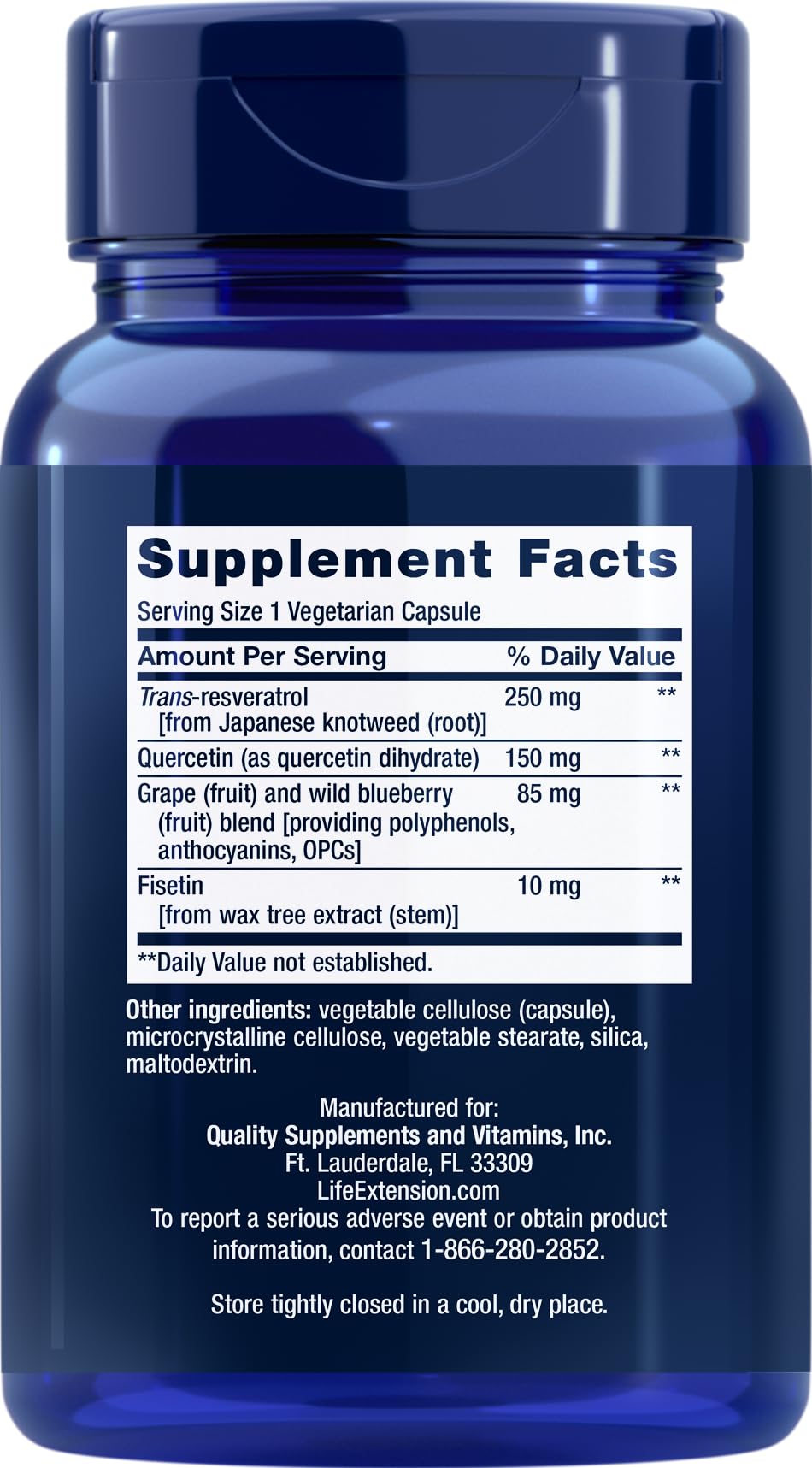 Life Extension Resveratrol: étiquette détaillant les composants clés.