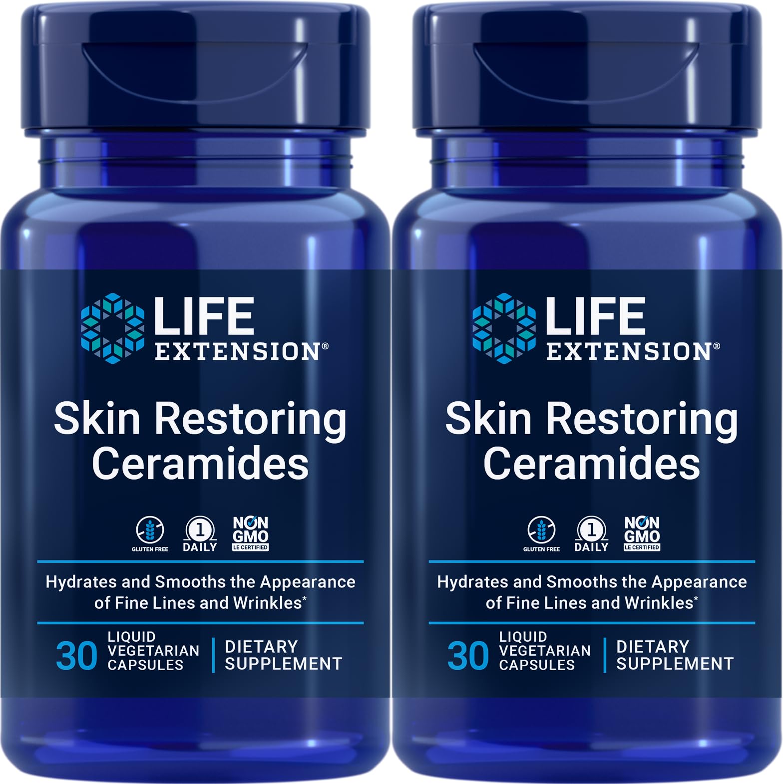 Life Extension Seramides: bouteille de capsules liquides pour hydratation et revitalisation de la peau.