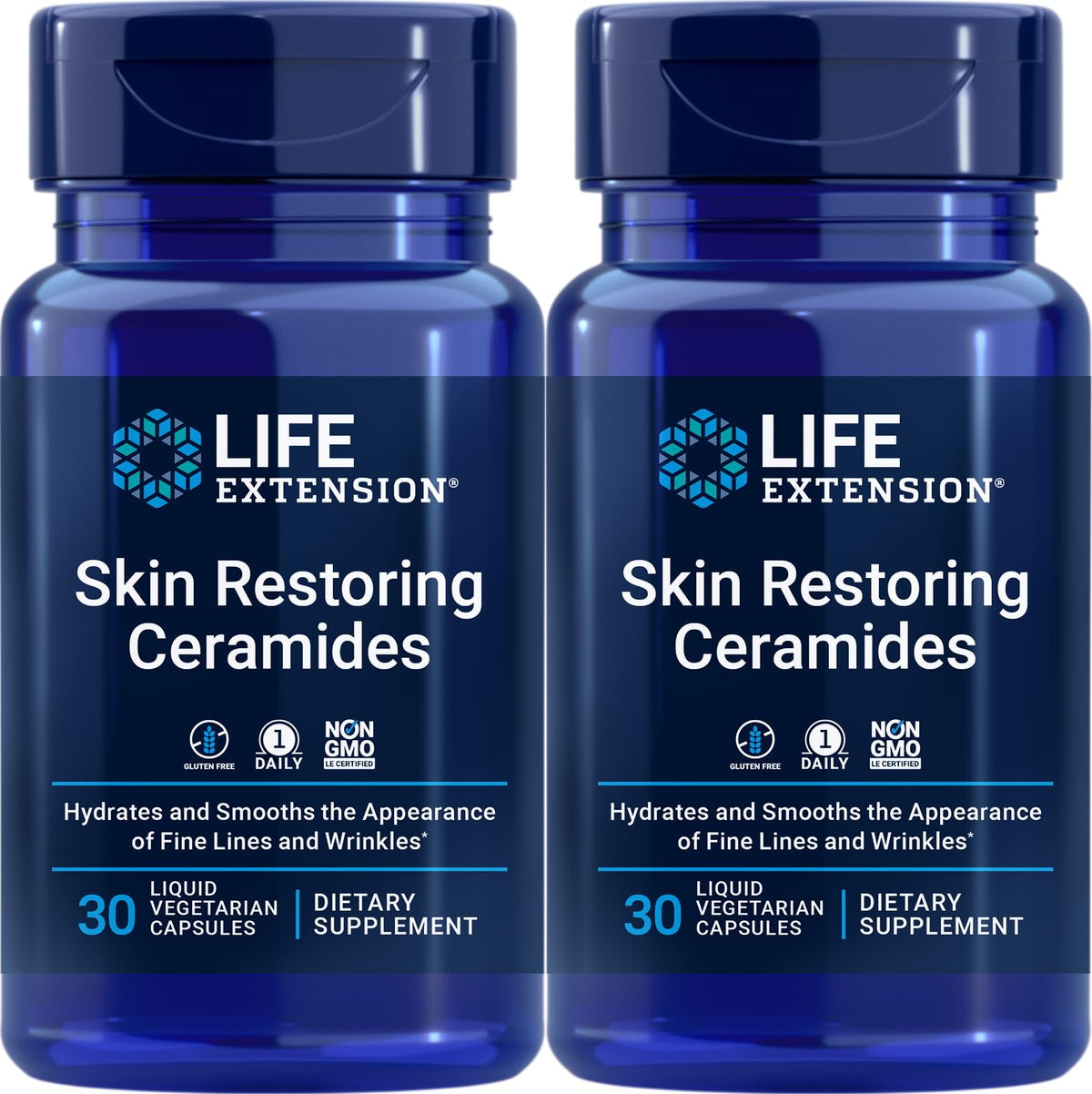 Life Extension Seramides: bouteille de capsules liquides pour hydratation et revitalisation de la peau.