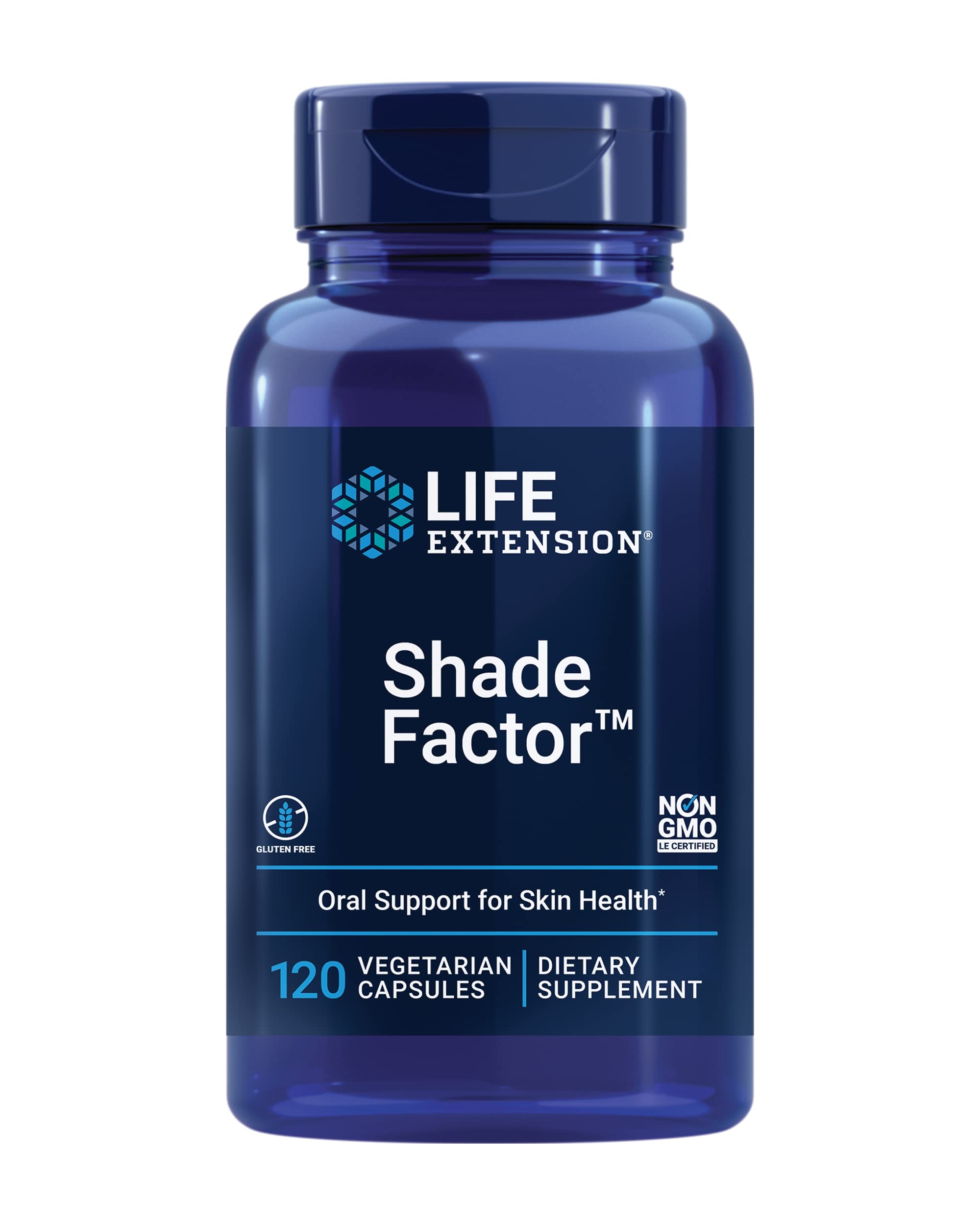 Life Extension Shade Factor – bouteille élégante contenant les capsules pour la peau saine.