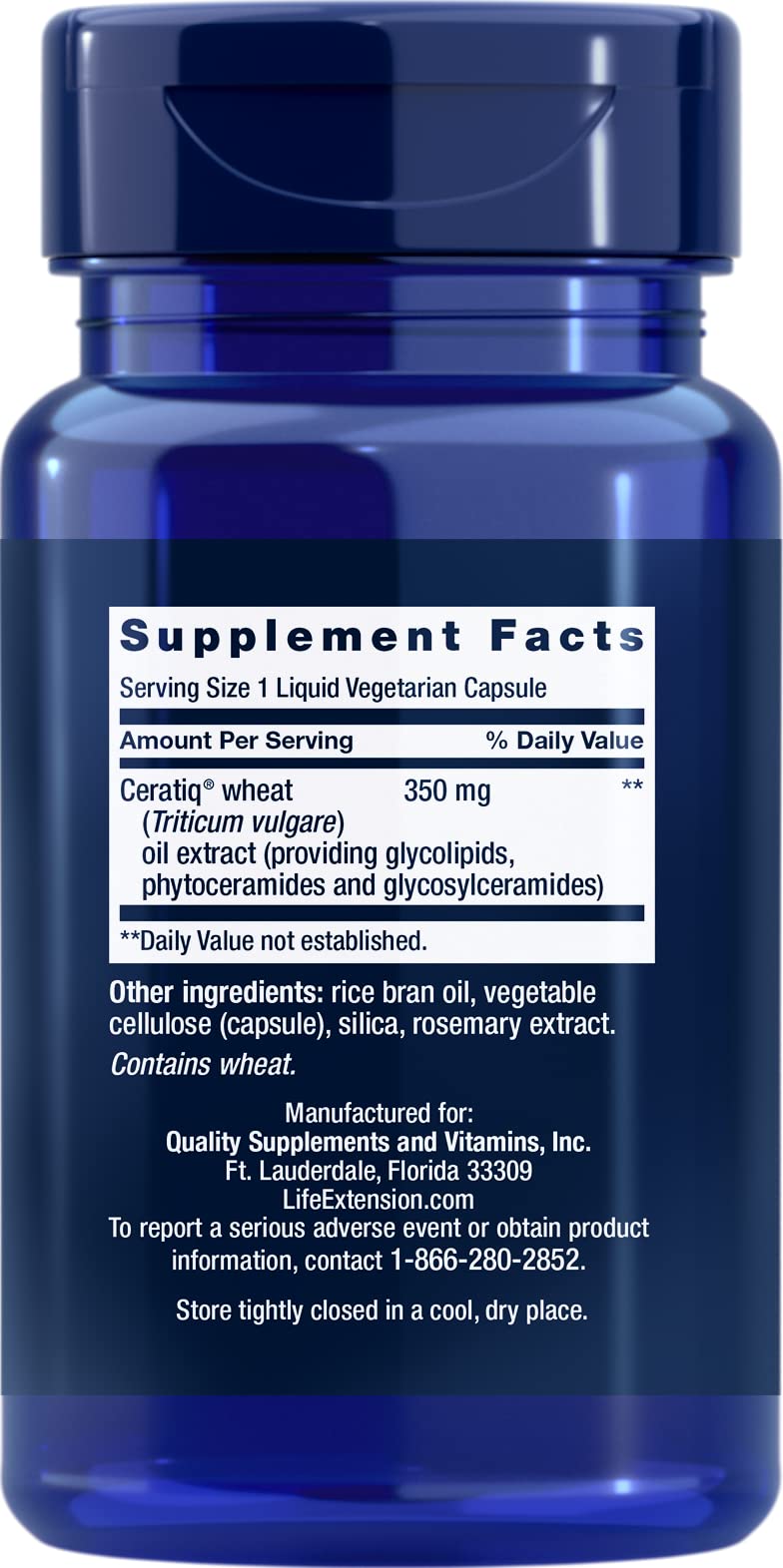 Life Extension Skin Restoring Ceramides — capsules liquides, apport quotidien potentiel à la barrière cutanée.