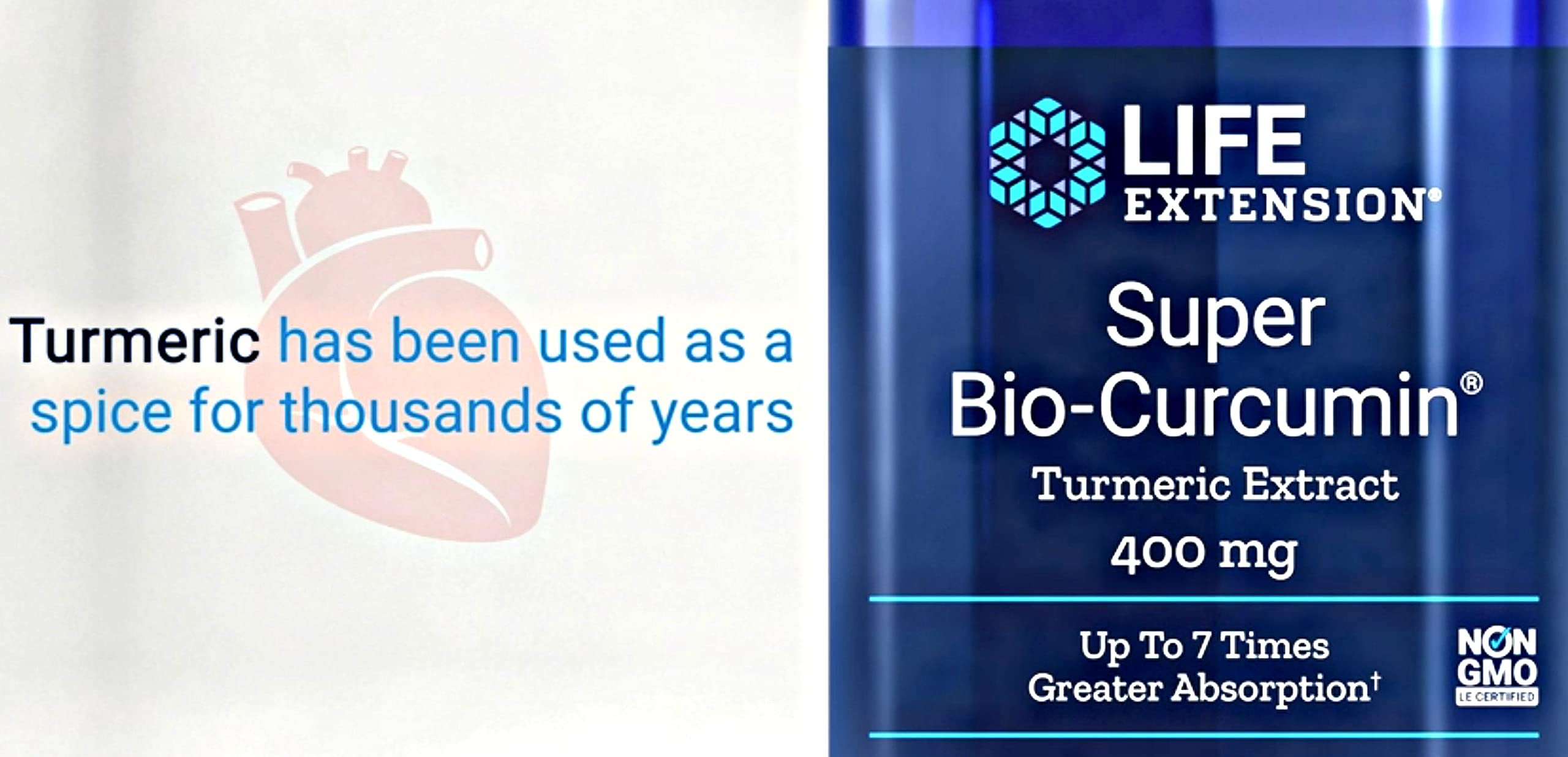 Life Extension Super Bio-Curcumin: tableau-ingredients, liste claire des curcuminoïdes et huiles.