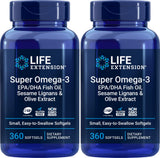Life Extension Super Omega-3 360: bouteille de gélules faciles à avaler pour un apport d'oméga-3.