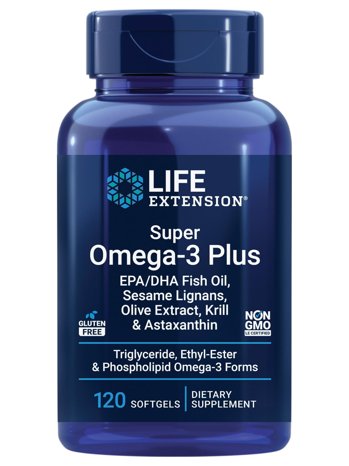 Life Extension Super Omega-3 Plus – bouteille visible, soutien potentiel pour le cœur et le cerveau.