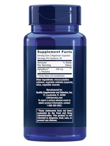 Bouteille Life Extension L-Theanine avec capsules, routine zen quotidienne.
