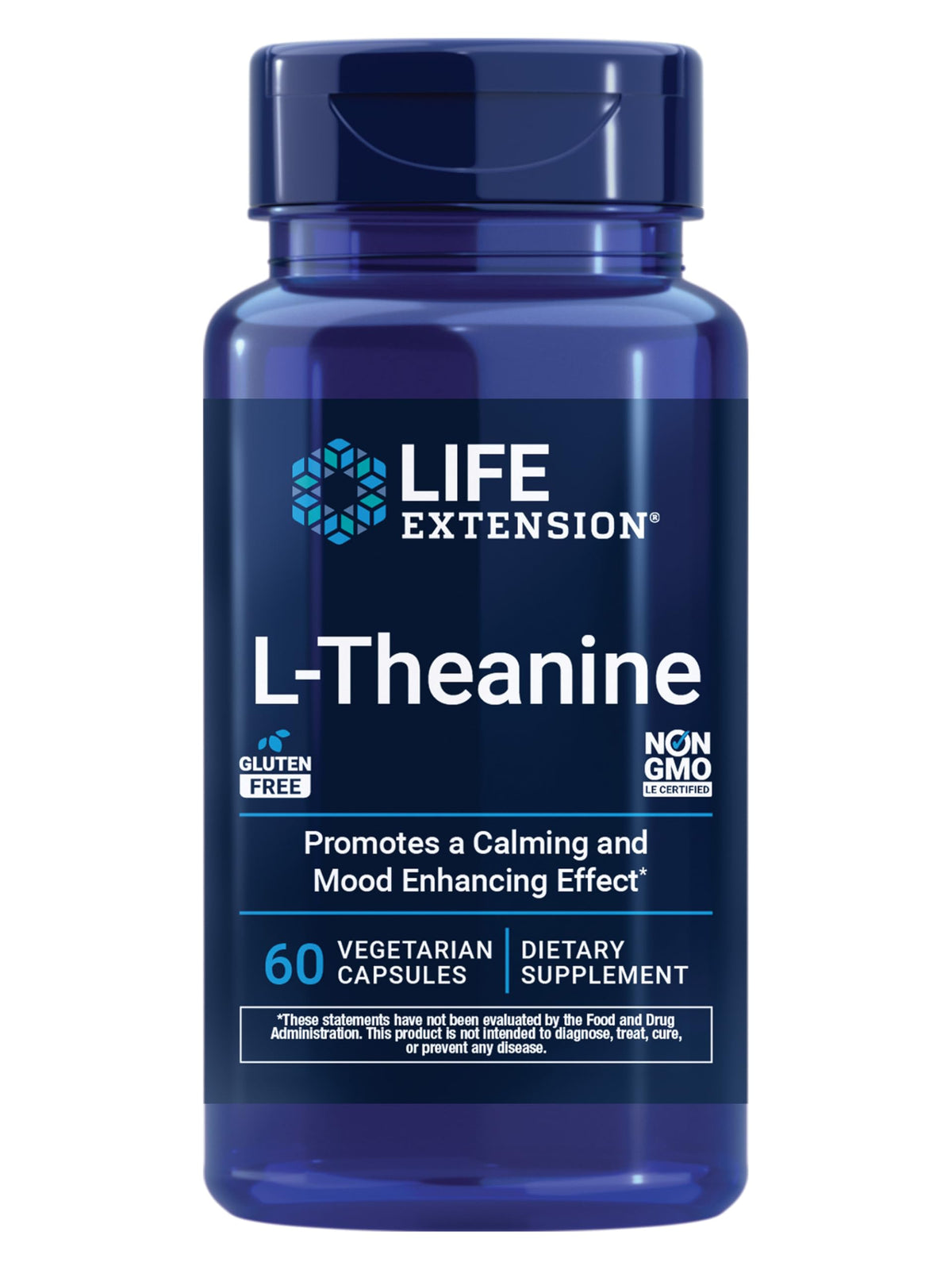 Life Extension L-Theanine capsules relaxantes pour le calme intérieur.