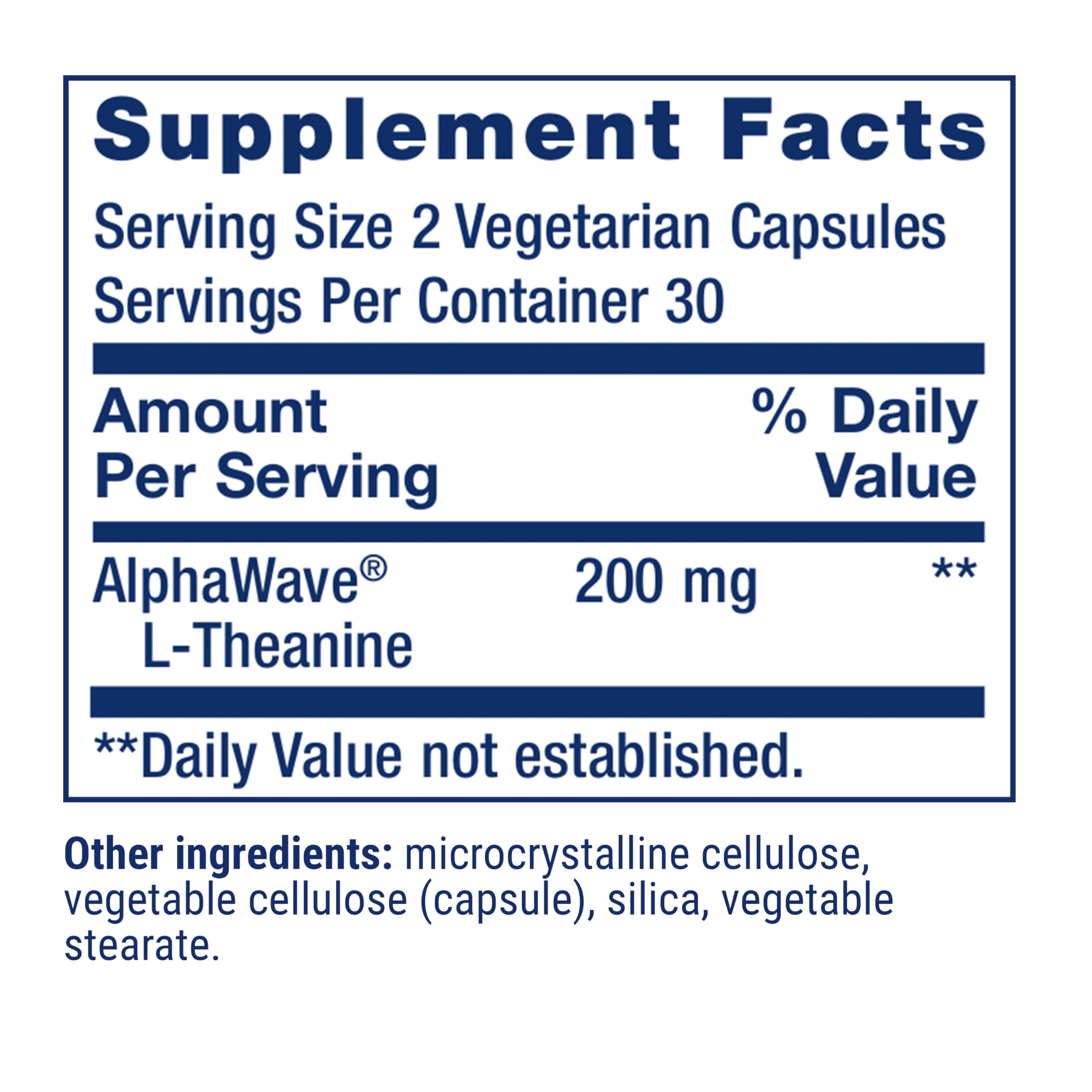 Étiquette Life Extension L-Theanine affichant sans gluten et sans OGM.