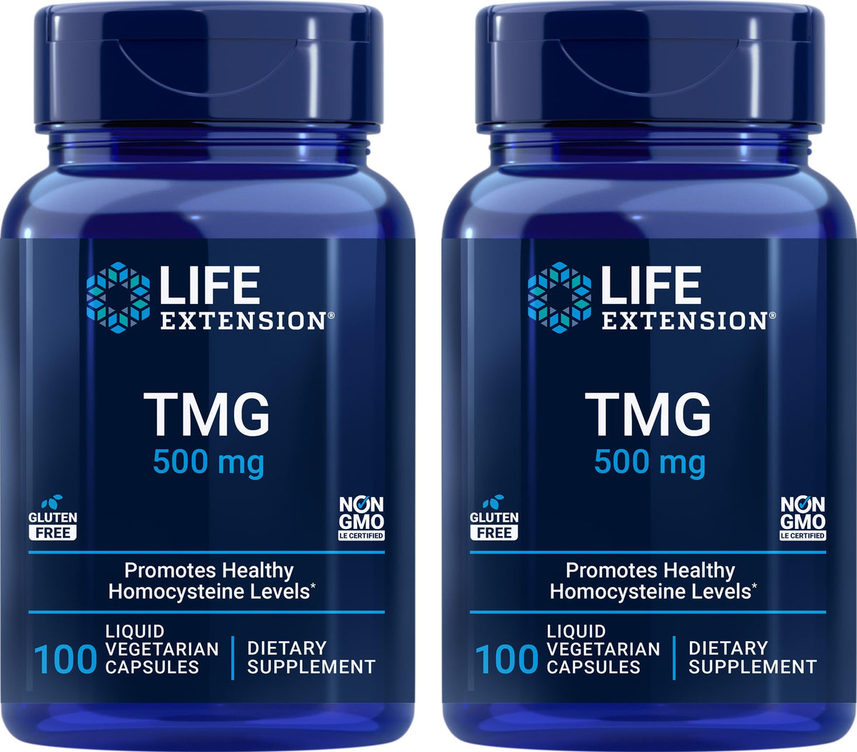 Bouteille Life Extension TMG avec capuchon ouvert pour une prise aisée.