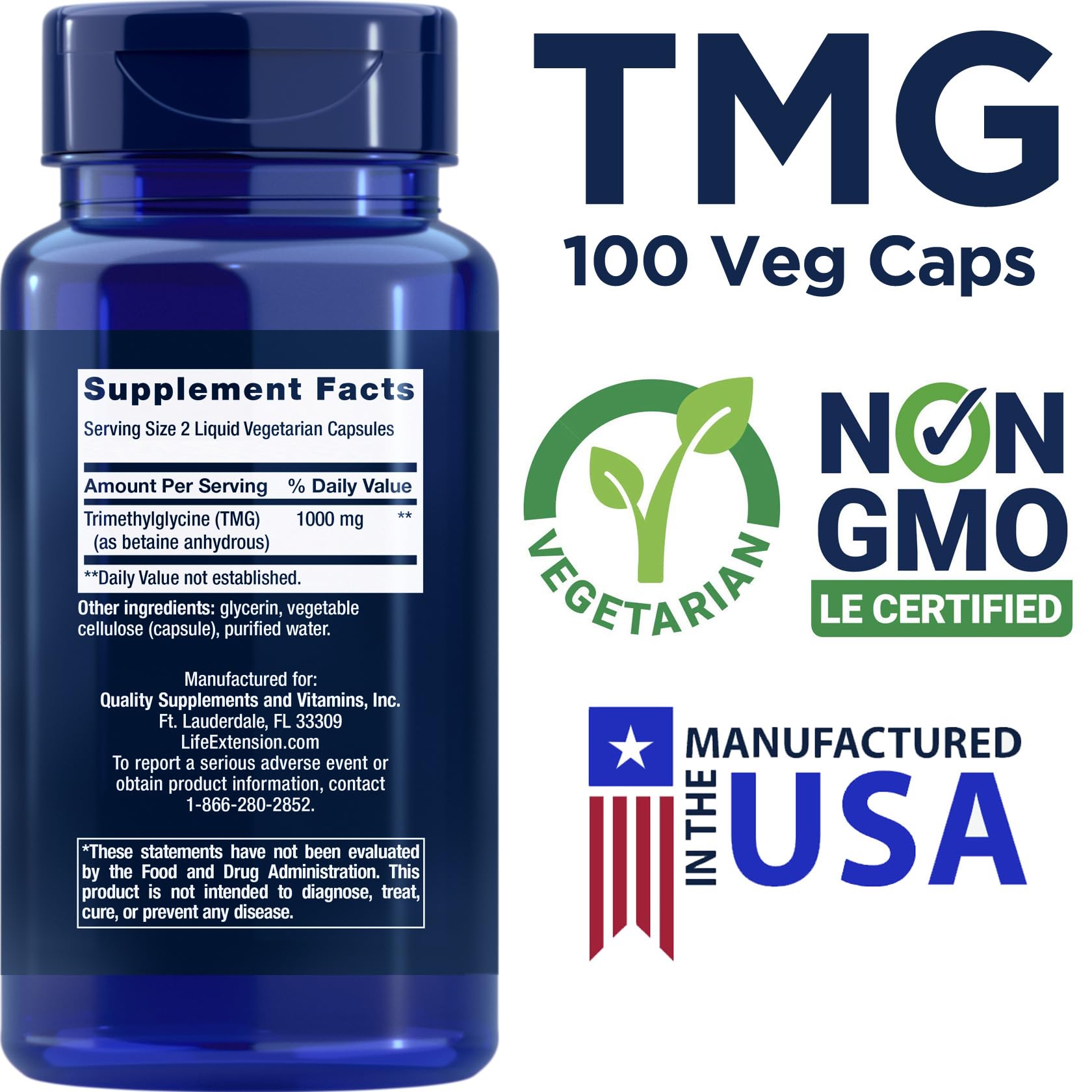 Capsules liquides Life Extension TMG faciles à avaler en routine.