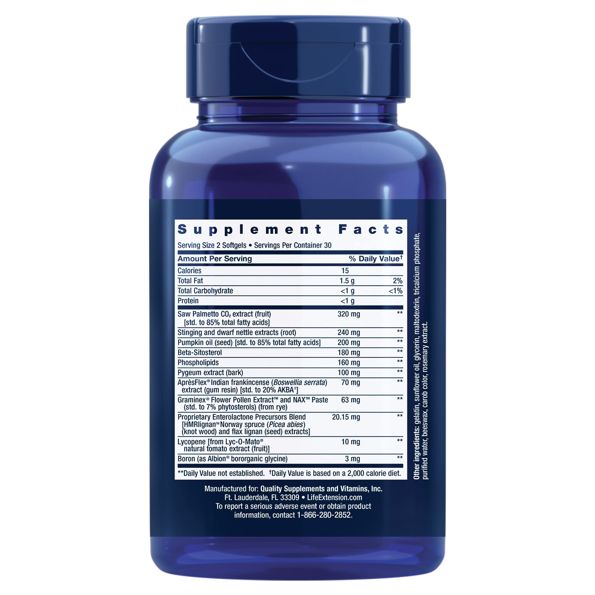Life Extension Ultra Prostate Formula: capsules visibles; potentiel soutien prostatique et urinaire.