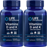 Life Extension vitamines D et K avec iode marine, flacon, soutien potentiel à la santé osseuse.