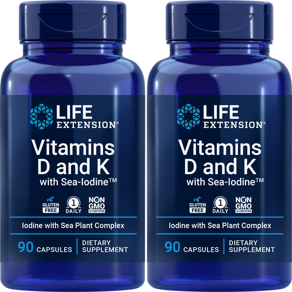 Life Extension D et K avec Sea-Iodine – bouteille 90 capsules pour le soutien quotidien