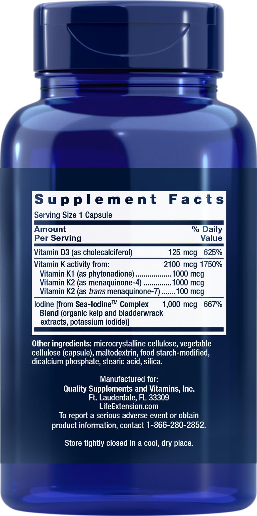 Life Extension D et K avec Sea-Iodine – capsules pour dosage quotidien pratique