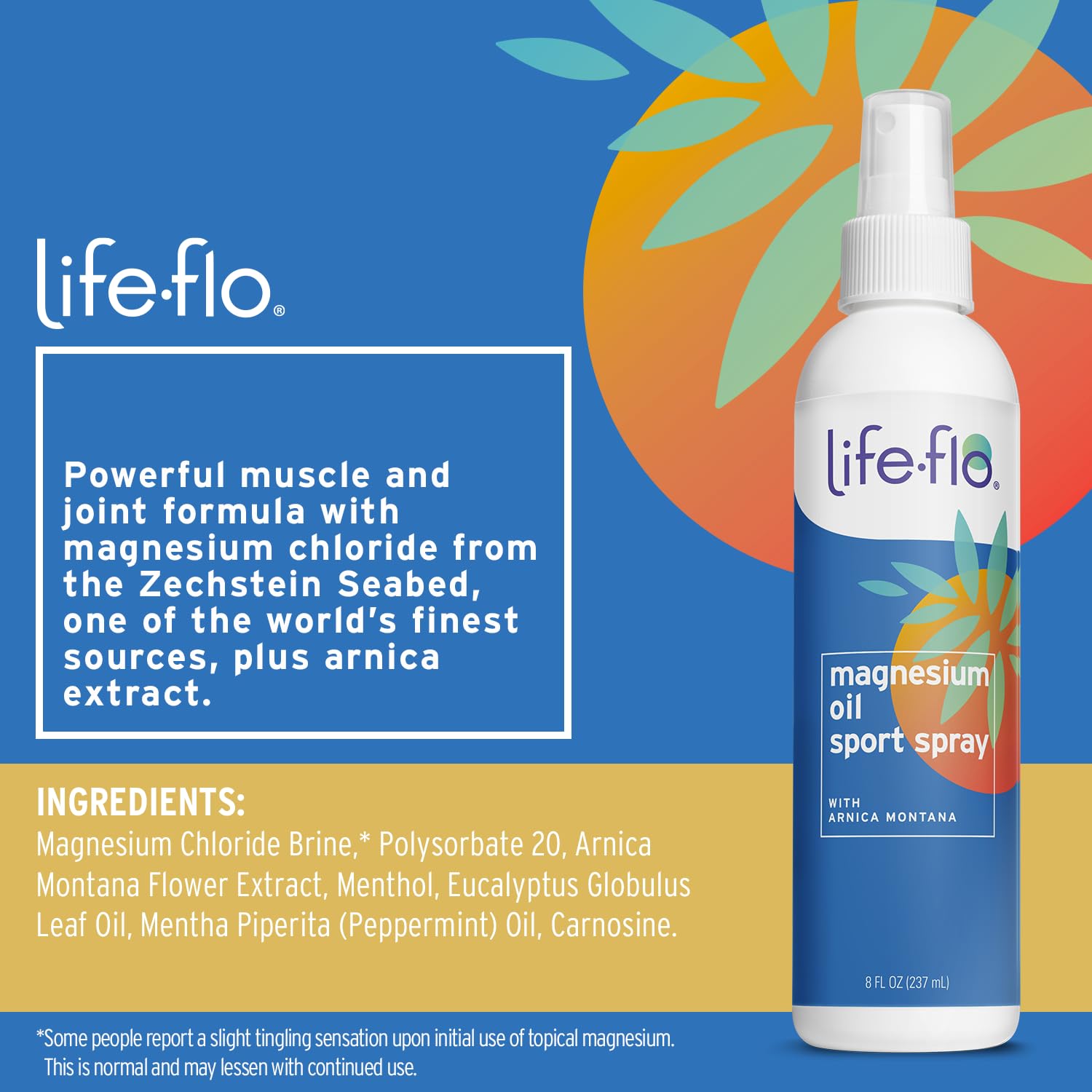 Life-flo spray huile magnésium sport – flacon 8 oz prêt à l'emploi pour des usages répétés.