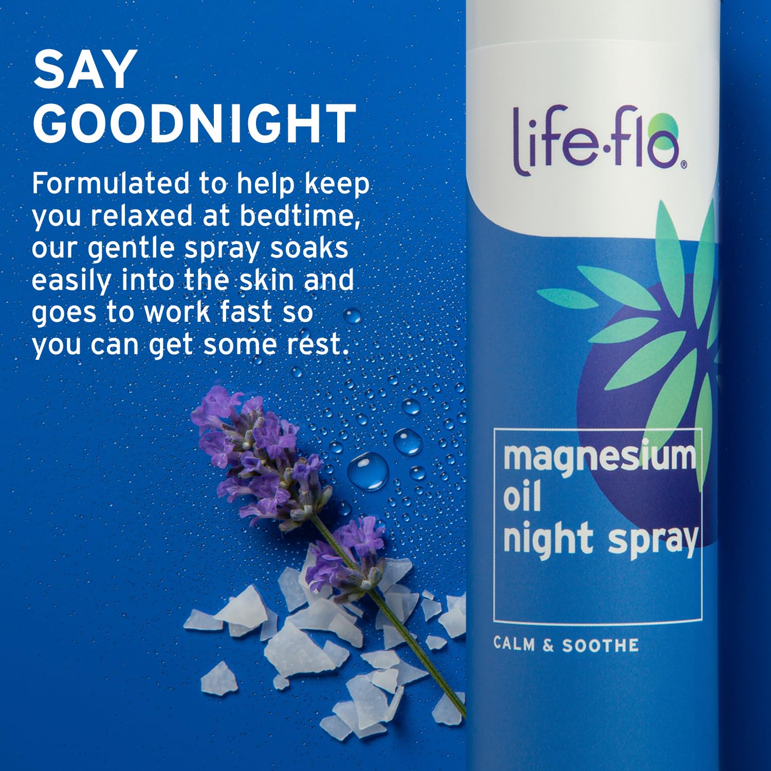Life-flo Magnesium Oil Night Spray — application sur les pieds pour détendre après la journée.