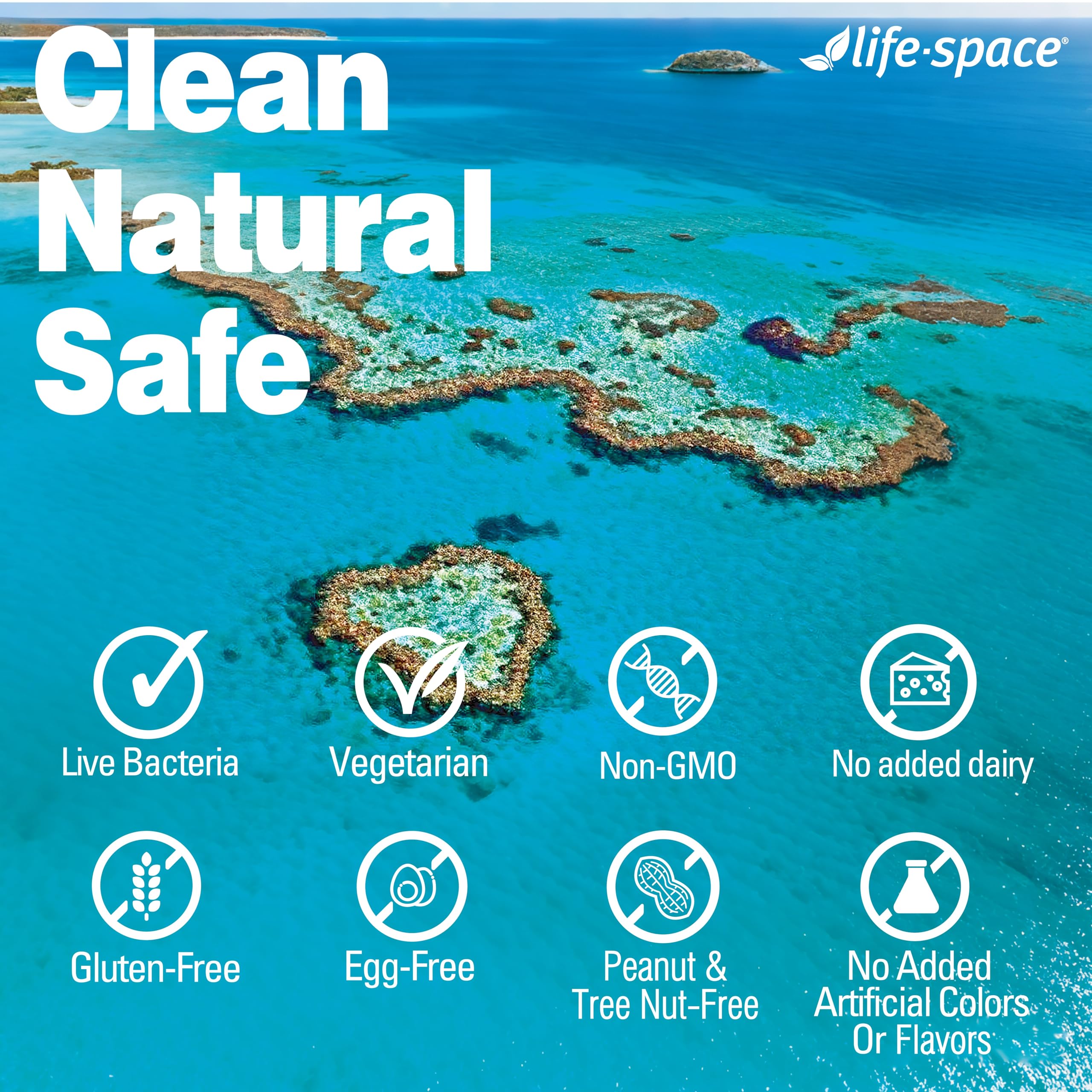 Life-Space Ingredients Naturels — Vegetarien, sans OGM, lactose, gluten ni colorants.