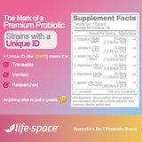 Life-Space Probiotique — résistance à l'acide gastrique et cultures vivantes.
