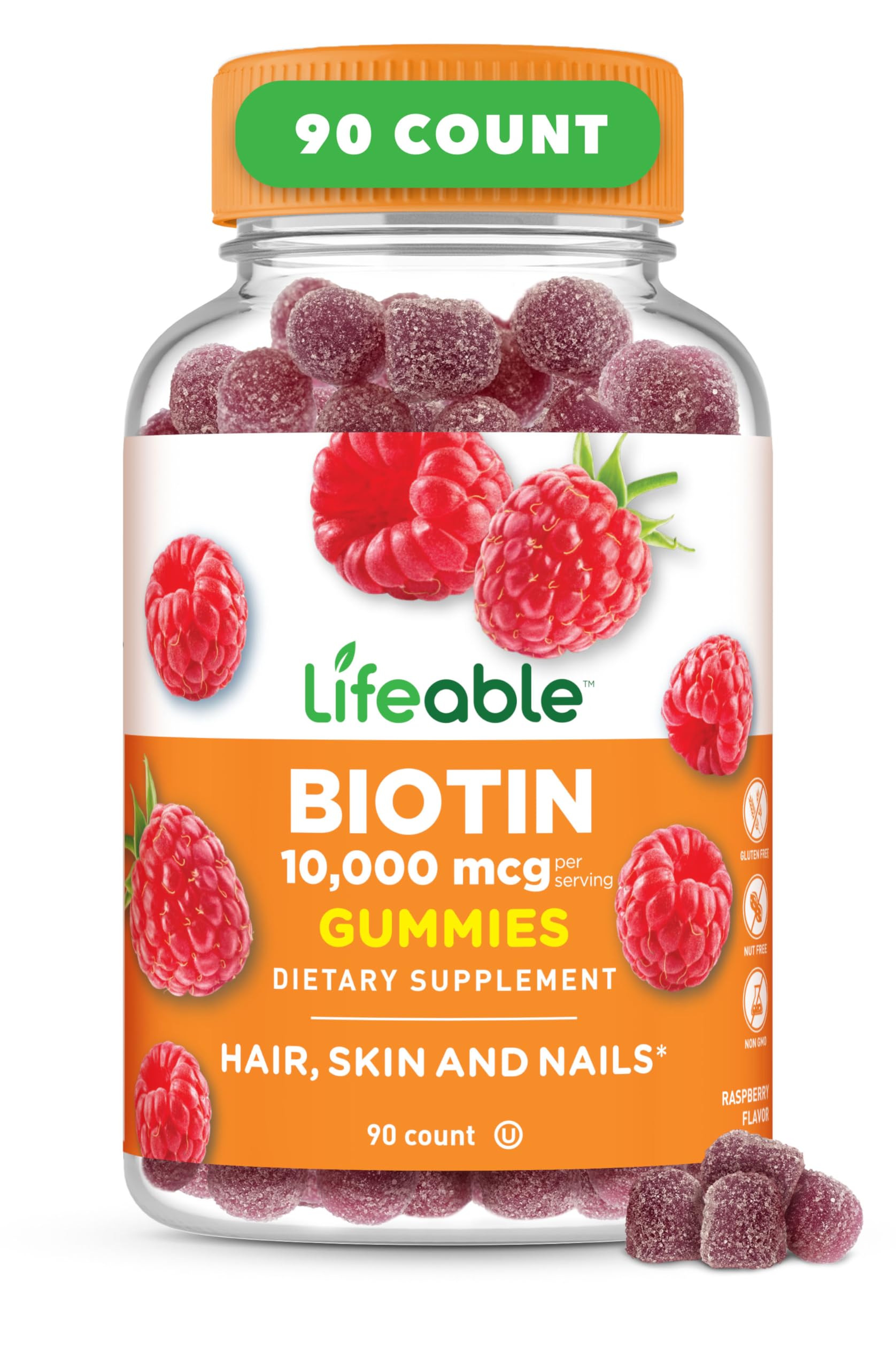Lifeable Biotine Gummies, bouteille recto, routine beauté pratique.