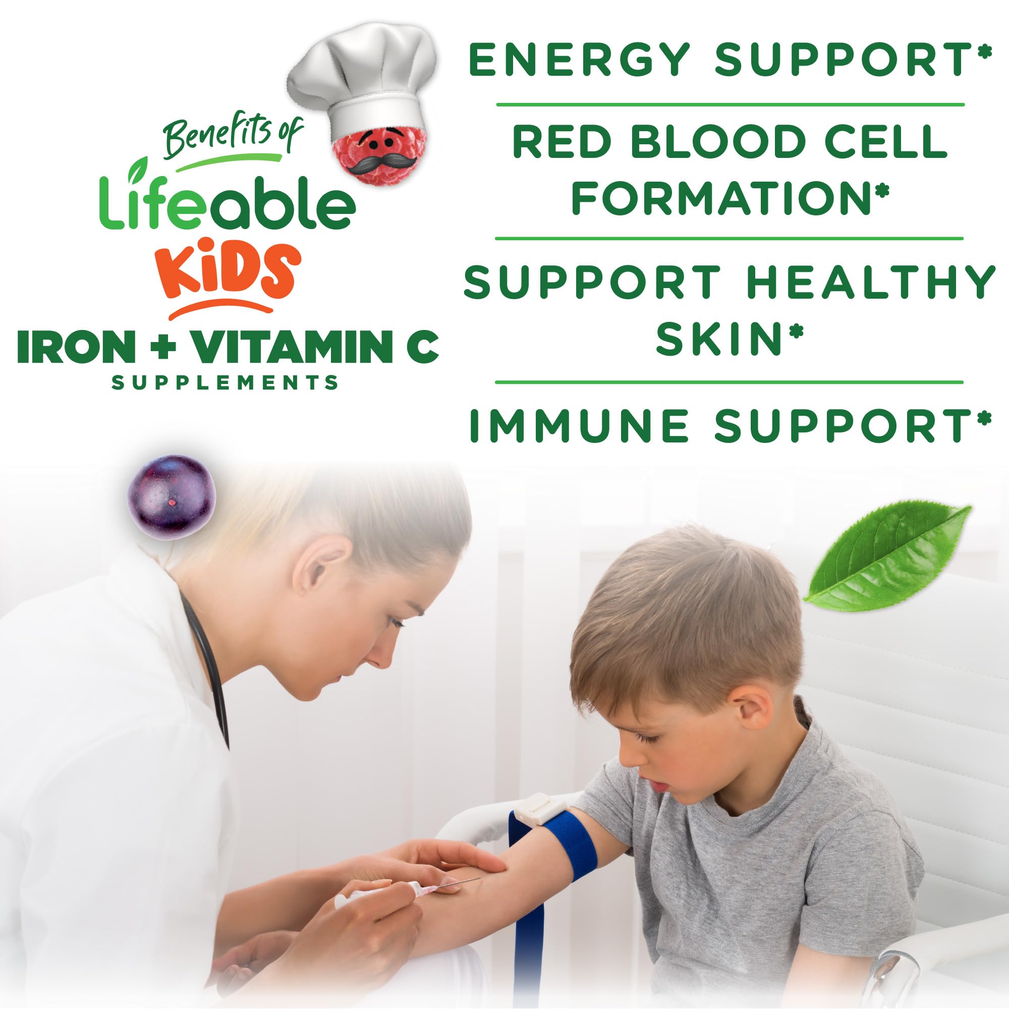 Lifeable gommes fer enfants vitamine C, soutien potentiel à labsorption.