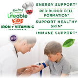 Lifeable gommes fer enfants vitamine C, soutien potentiel à labsorption.