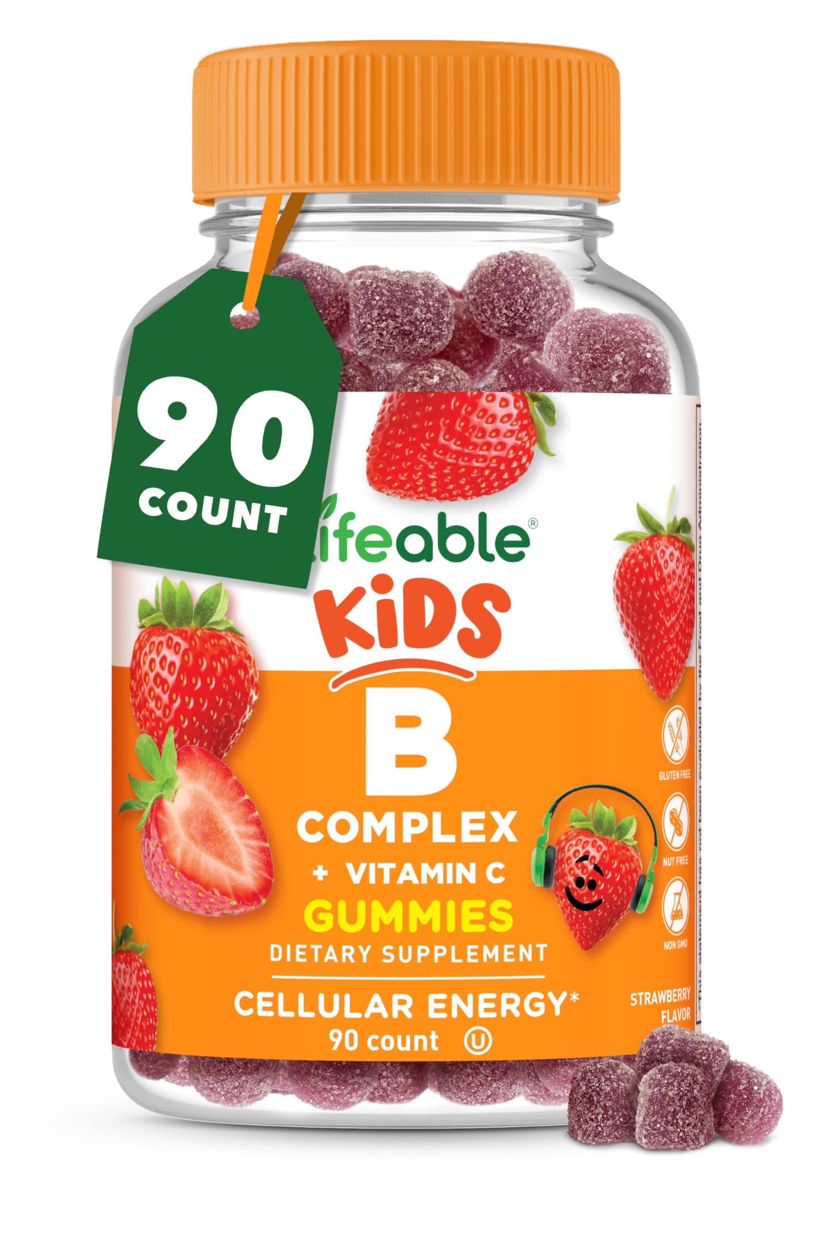 Lifeable Complexe B Enfants goût fraise, énergie potentielle et plaisir à mâcher
