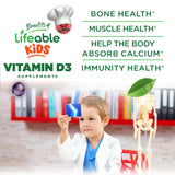 Lifeable D3 1000UI pour enfants, dose quotidienne simple et pratique.