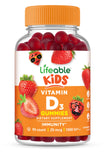 Lifeable D3 pour enfants, gommes en bouteille, soutien potentiel des os et de l’immunité.