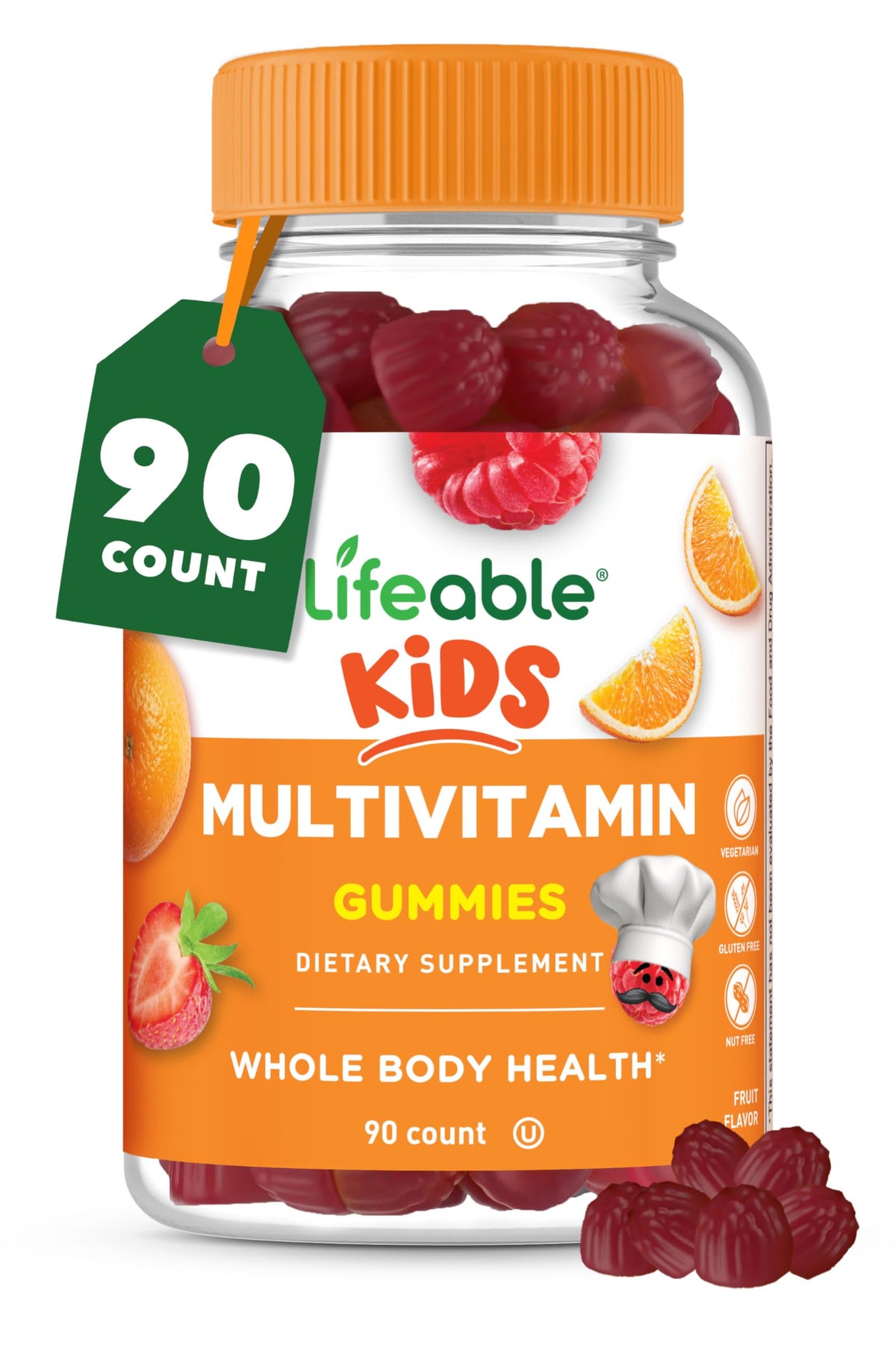 Lifeable gommes multivitamines pour enfants dans bouteille, faciles à prendre chaque jour.