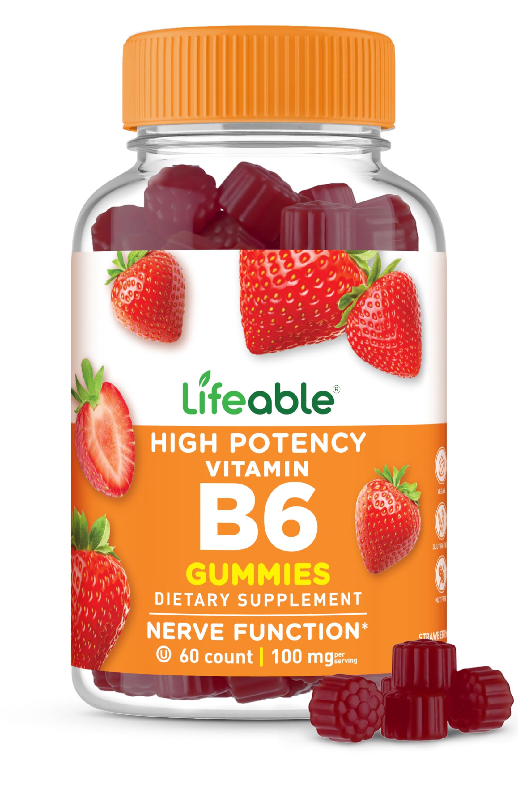 Lifeable Gommes B6 – Bouteille pratique pour un apport quotidien en B6.