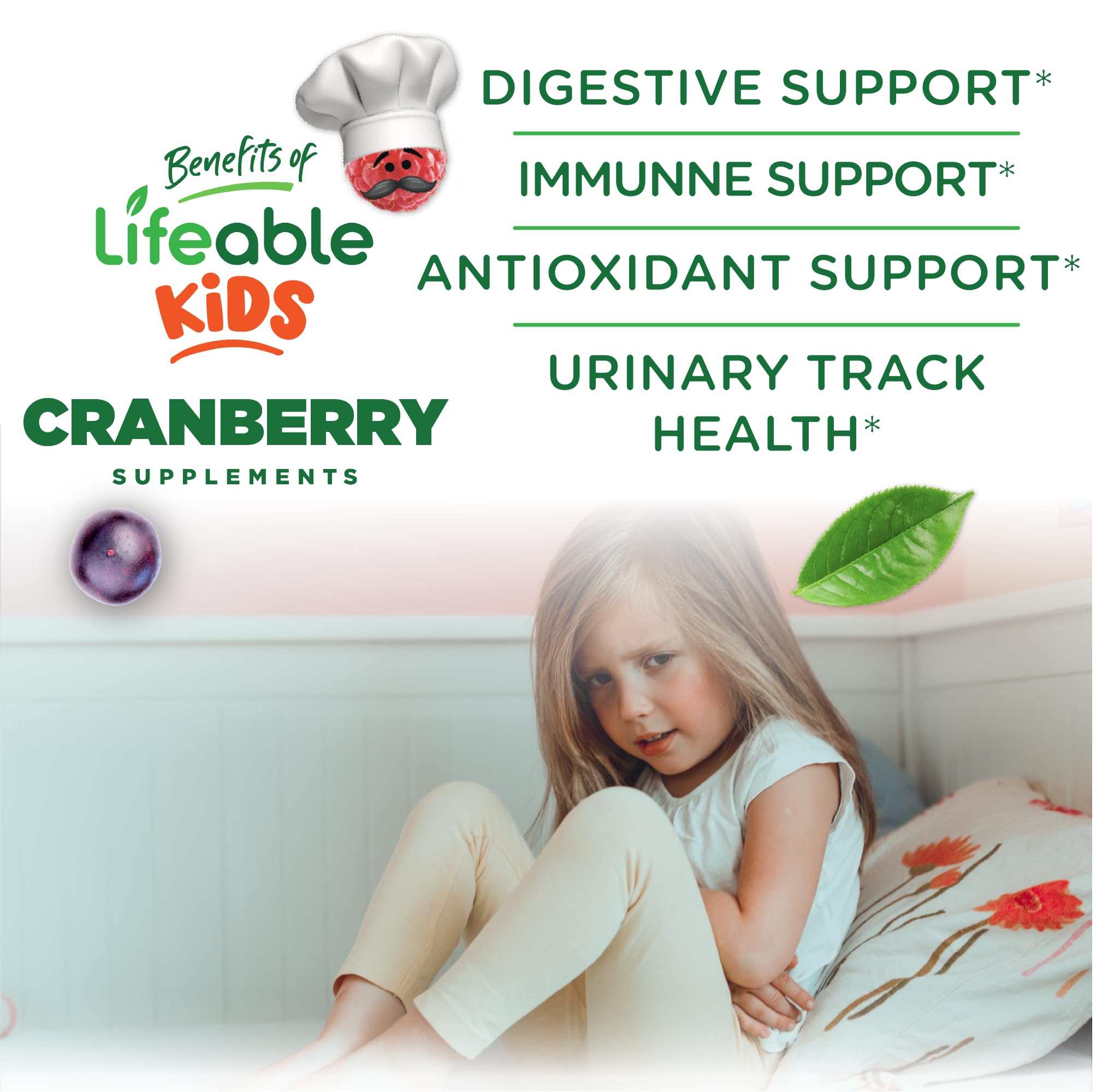 Lifeable bouteille cranberry pour enfants, 60 gommes, équivalence 25 000 mg