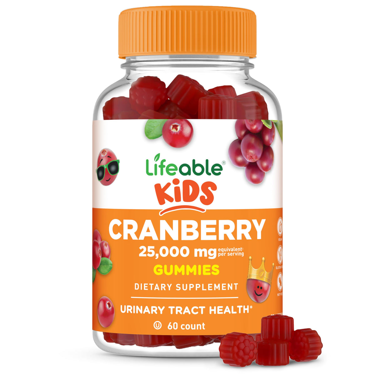 Lifeable gommes cranberry pour enfants, emballage visible, soutien potentiel des voies urinaires