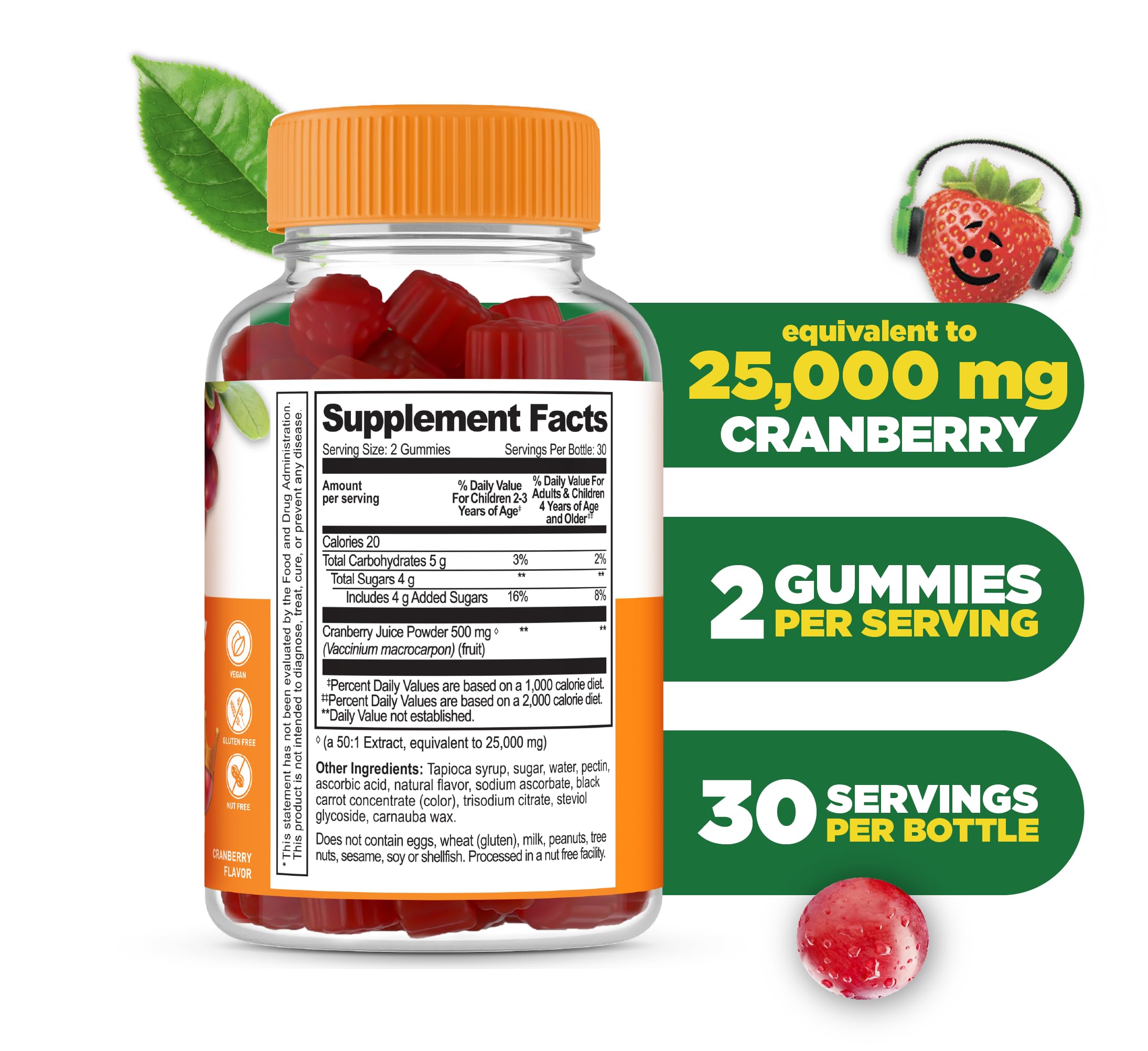 Lifeable gommes cranberry saveur fruitée, goût agréable pour les enfants