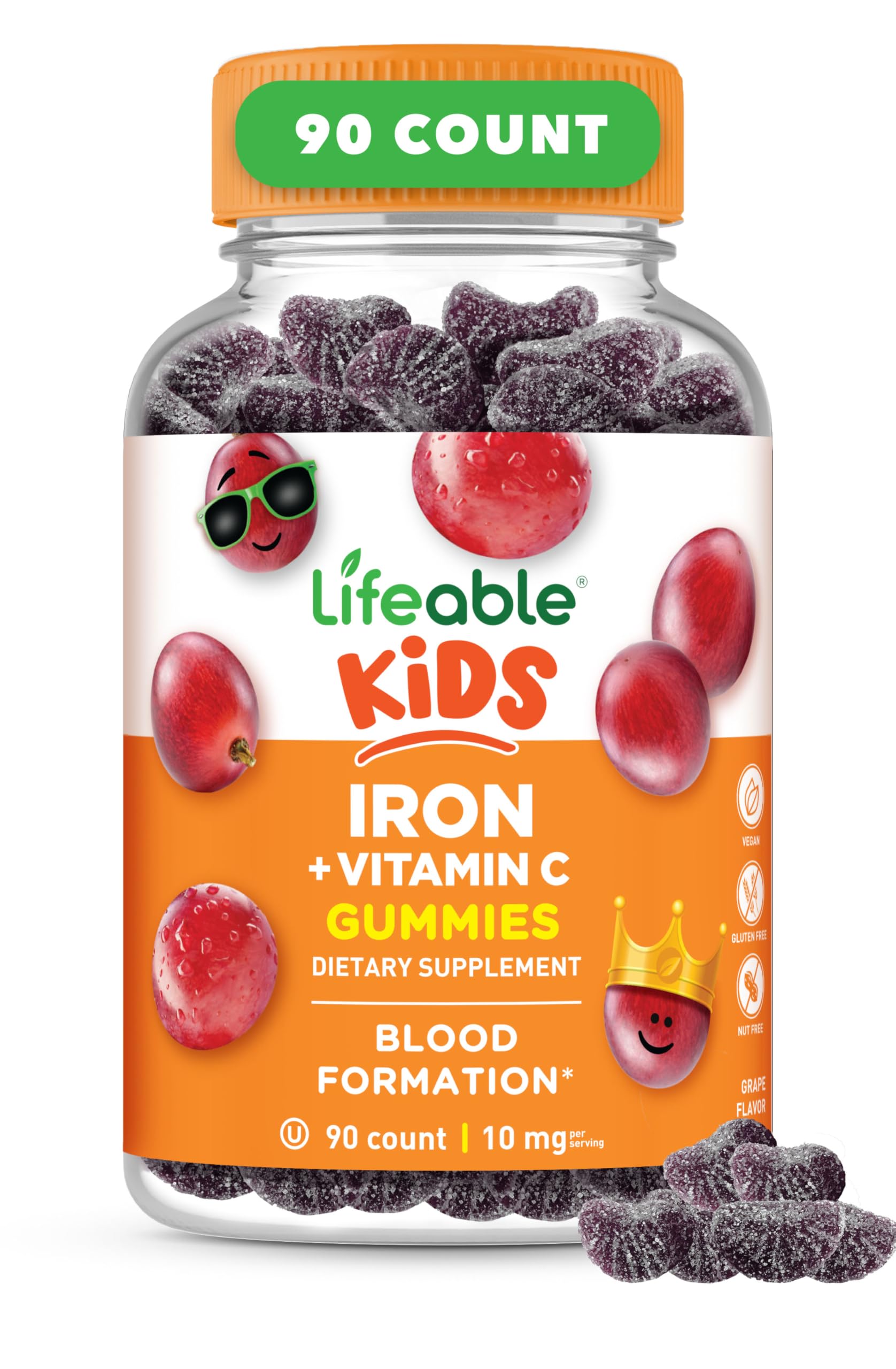 Lifeable gommes fer enfants goût raisin, faciles à mâcher pour l'énergie quotidienne.