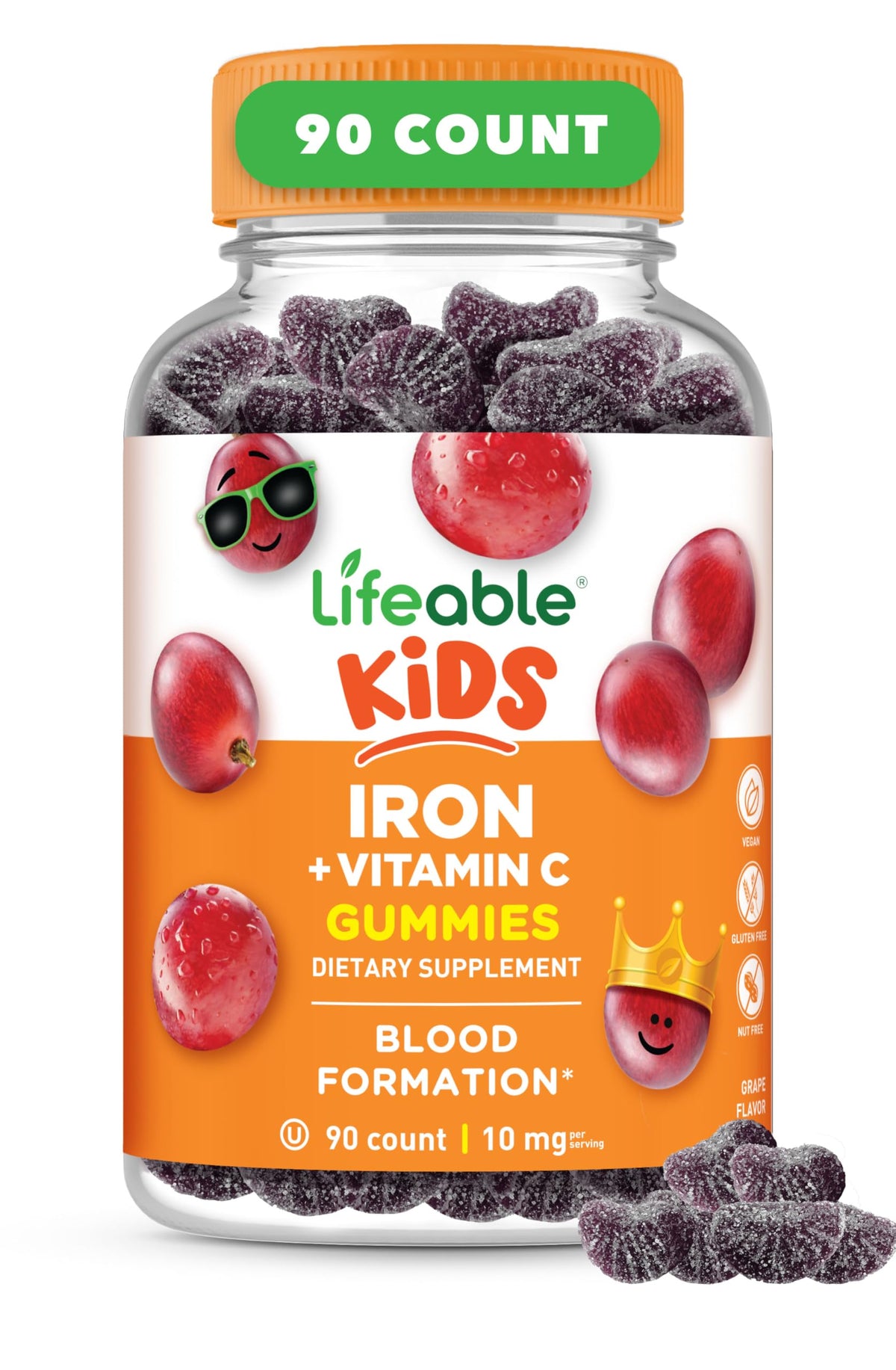 Lifeable gommes fer enfants goût raisin, faciles à mâcher pour l'énergie quotidienne.