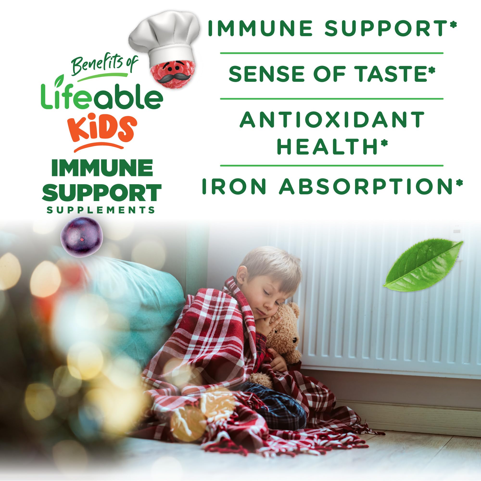 Gommes Lifeable Immunité Enfant Vitamine C et Zinc, soutien antioxydant quotidien.