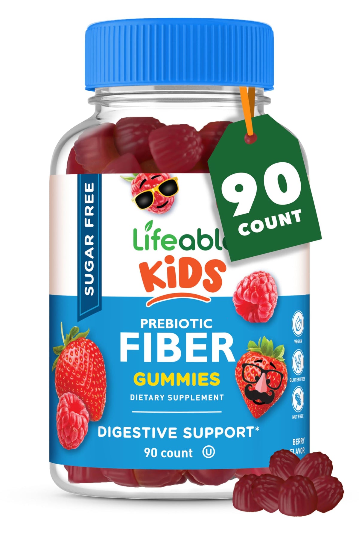 Lifeable gommes prébiotiques pour enfants dans une bouteille pratique, routine quotidienne.