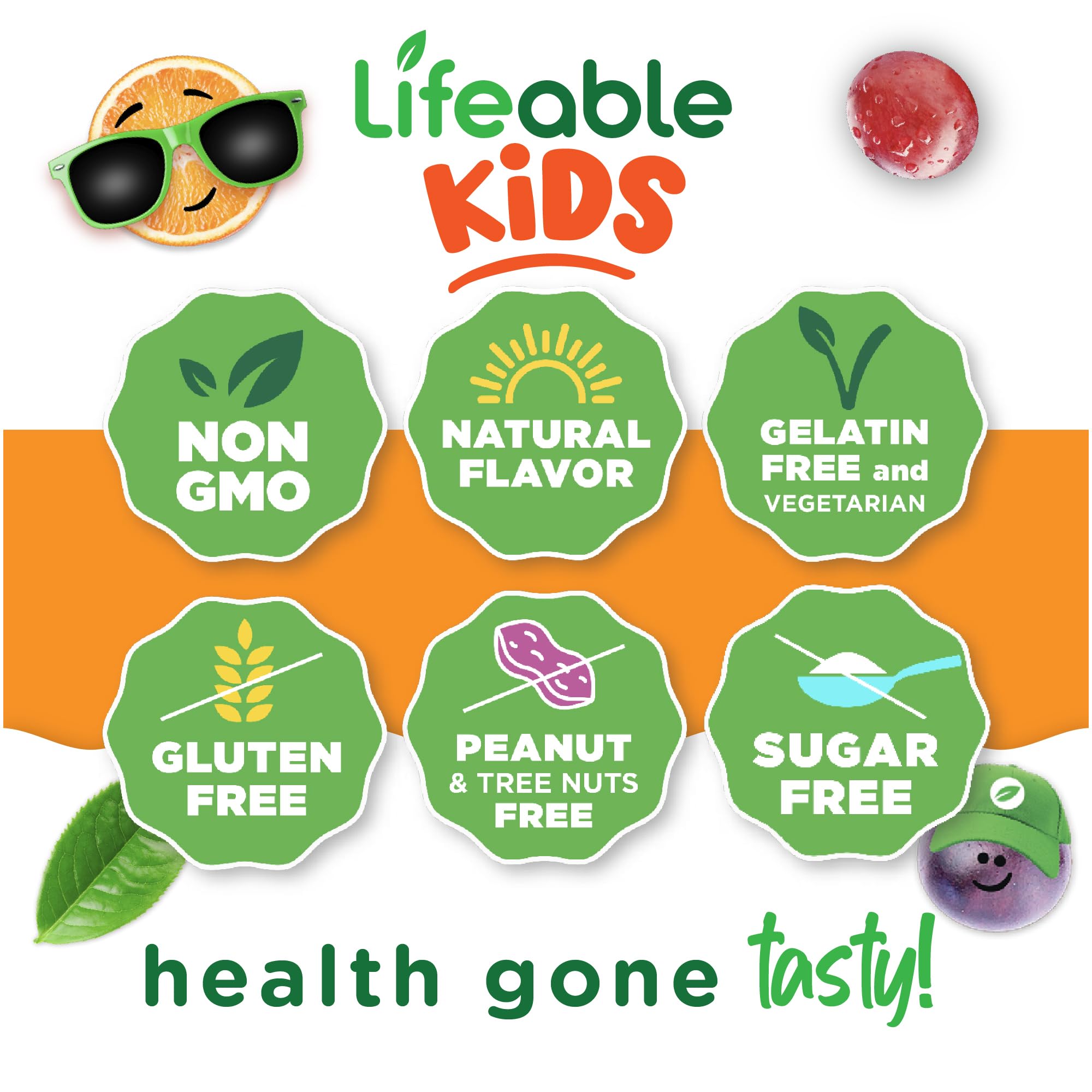 Lifeable gommes prébiotiques pour enfants, texture fruitée et naturelle.