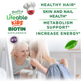 Lifeable Kids Biotin Gummies – goût framboise naturel, plaisir quotidien pour les enfants.