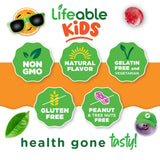 Lifeable Kids Biotin Gummies – ingrédients végan et sans OGM; base naturelle.
