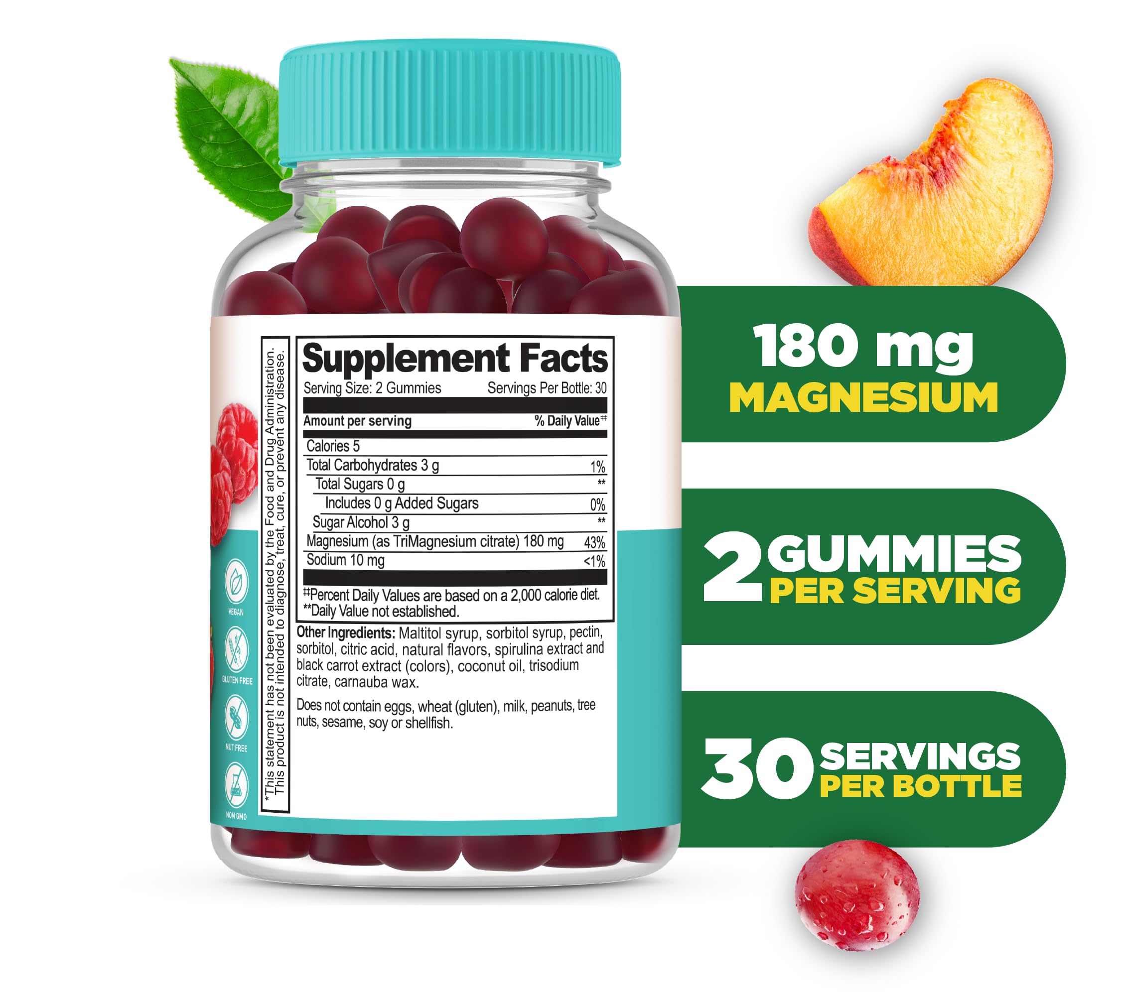 Lifeable magnésium citrate gummies saveur framboise pour le bien-être musculaire