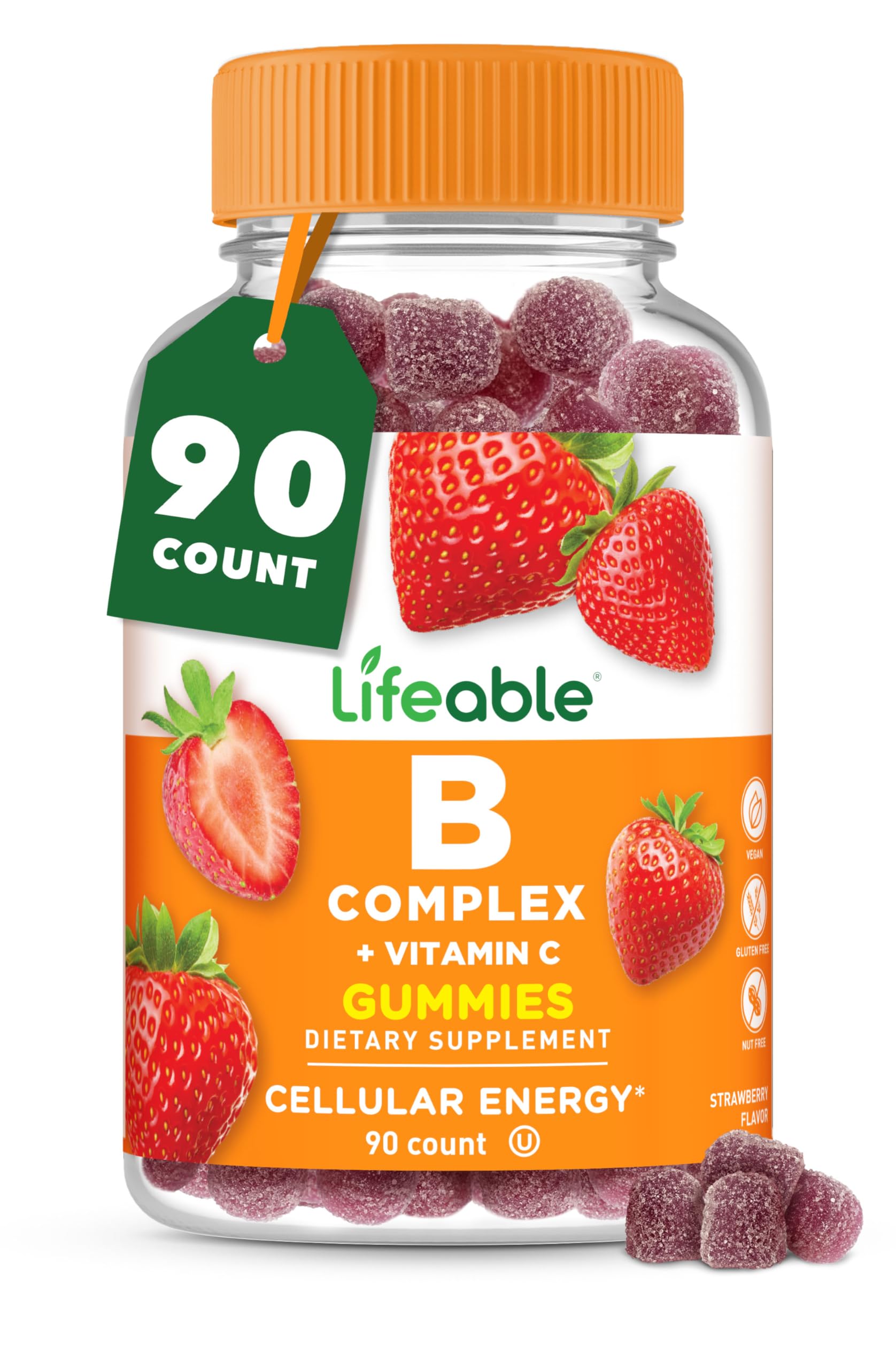 Lifeable Vitamine B Complex Gommes fraise – goût agréable et énergie potentielle.