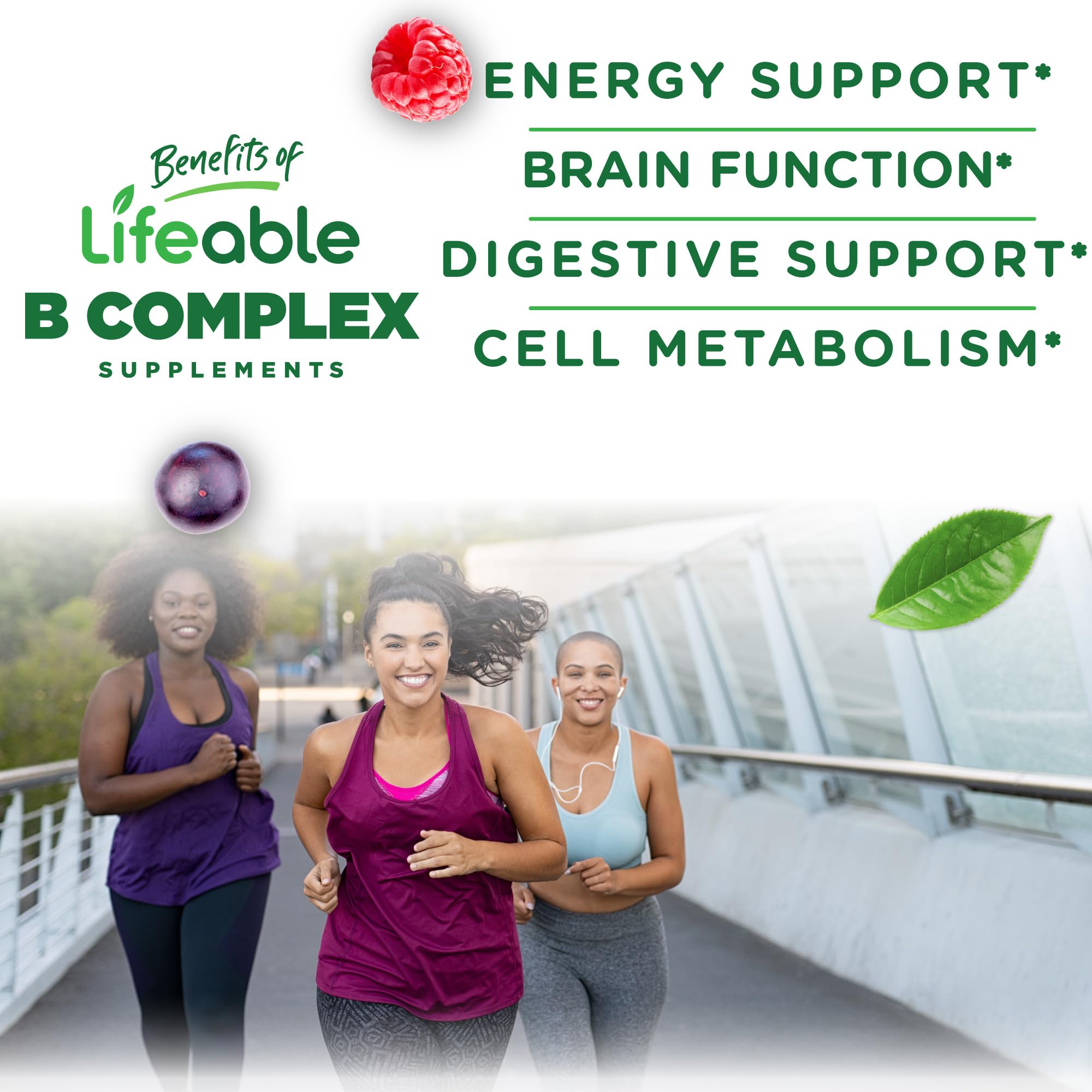 Lifeable Vitamine B Complex Gommes texture gélifiée lumineuse et appétence fraise.