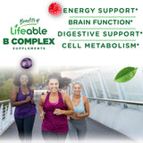 Lifeable Vitamine B Complex Gommes texture gélifiée lumineuse et appétence fraise.
