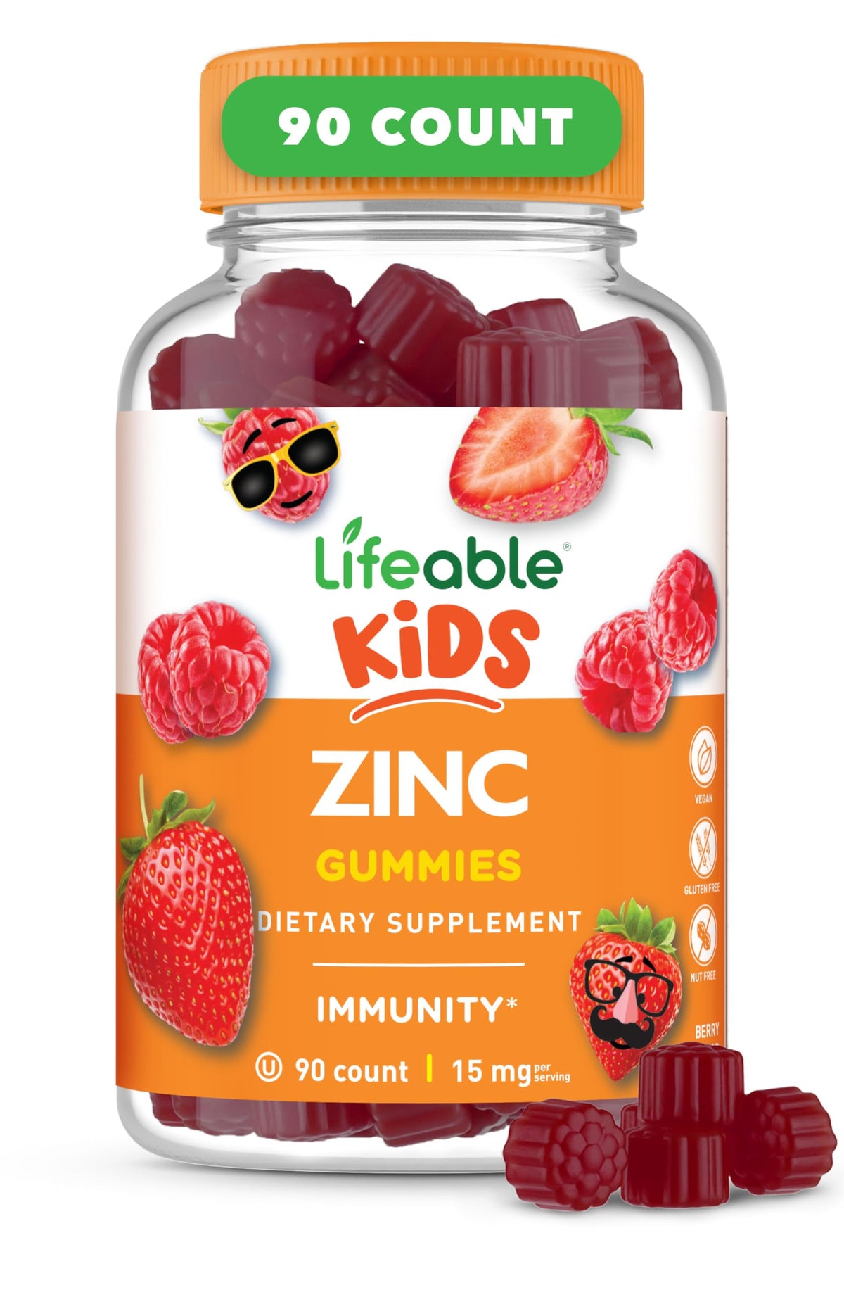 Lifeable Zinc Gummies – bouteille montrant le format pratique pour l'apport quotidien.