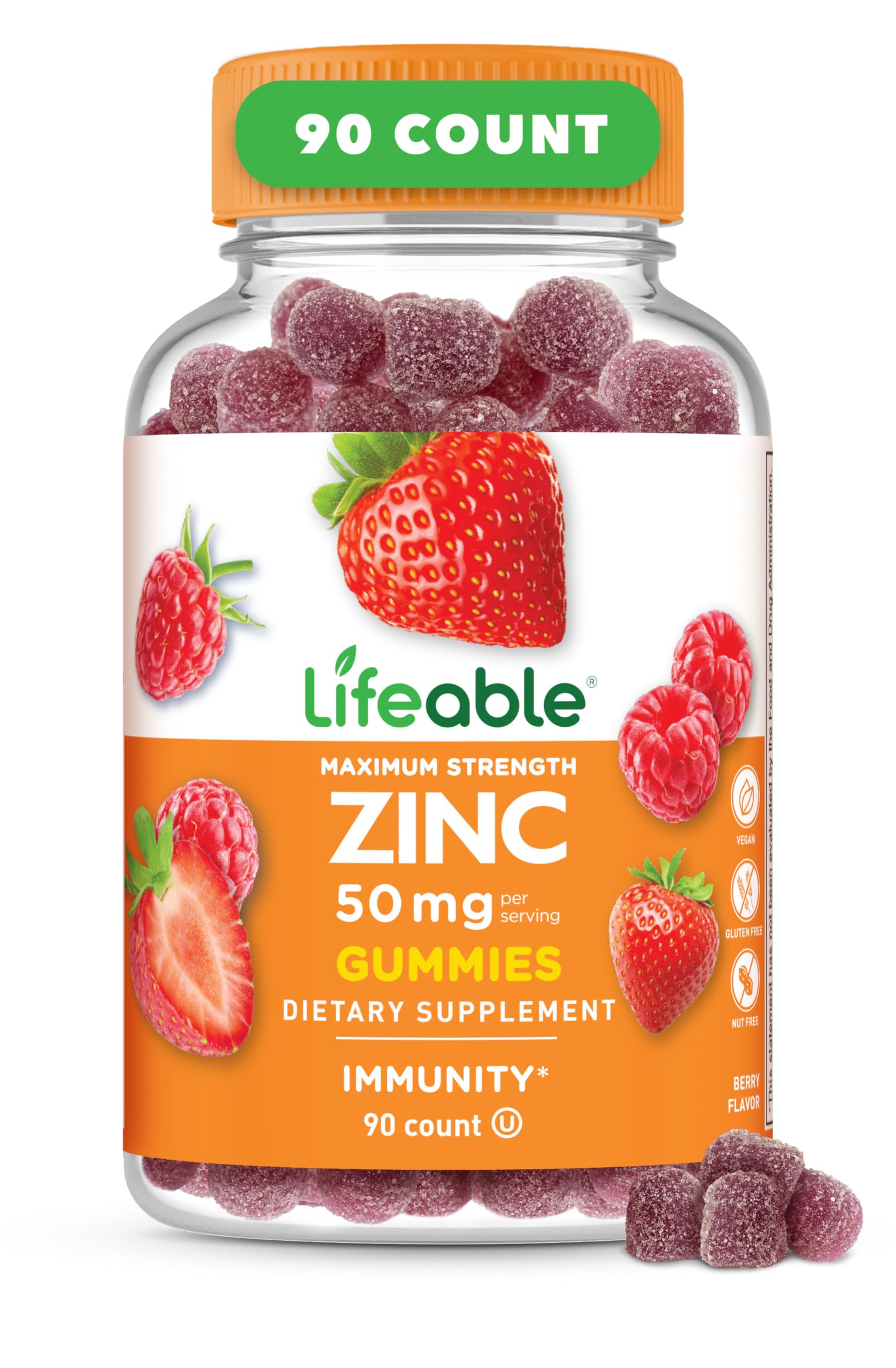 Lifeable Zinc Gummies saveur framboise, dégustation agréable pour un apport zinc pratique.