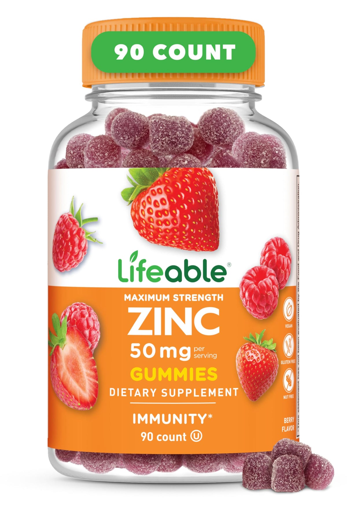 Lifeable Zinc Gummies saveur framboise, dégustation agréable pour un apport zinc pratique.