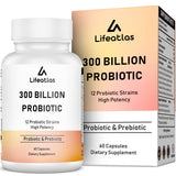 Lifeatlas Probiotiques 300 Milliards CFU et bouteille, soutien potentiel à la digestion.