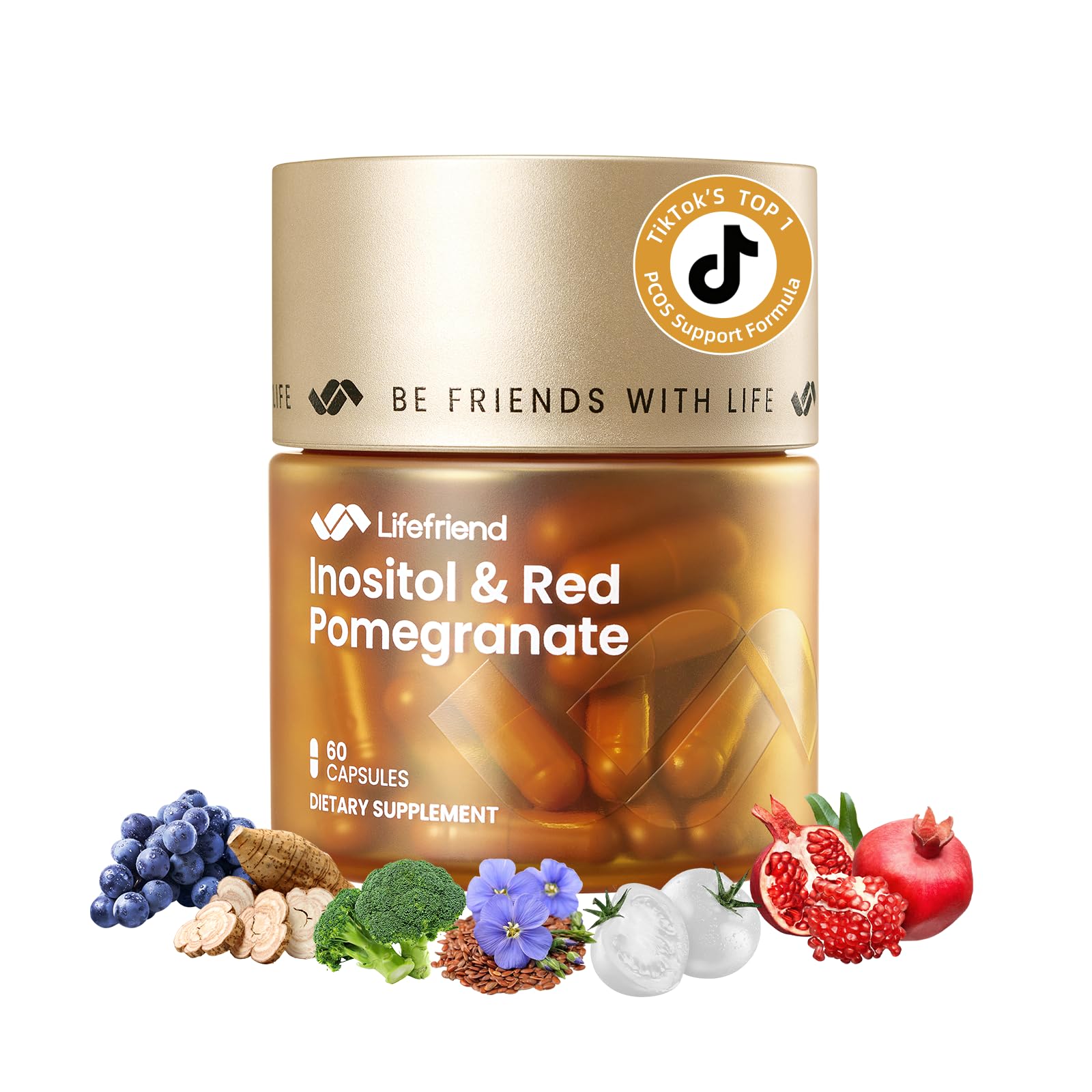 Bouteille LIFEFRIEND montrant le mélange Myo-DCI pour l'équilibre hormonal féminin.